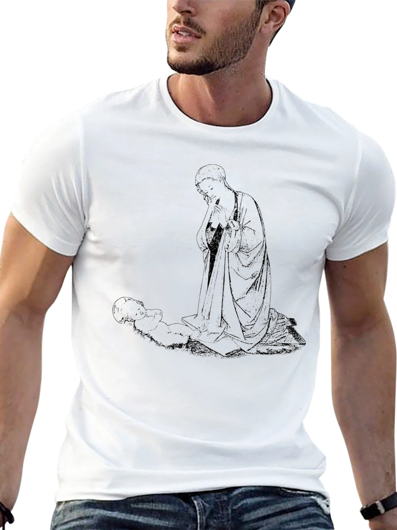 Monk and Child Black T-Shirt - Unique Graphic Tee