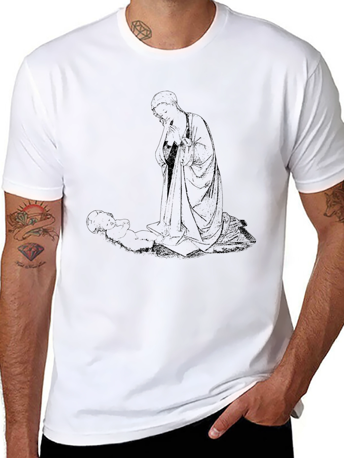 Monk and Child Black T-Shirt - Unique Graphic Tee