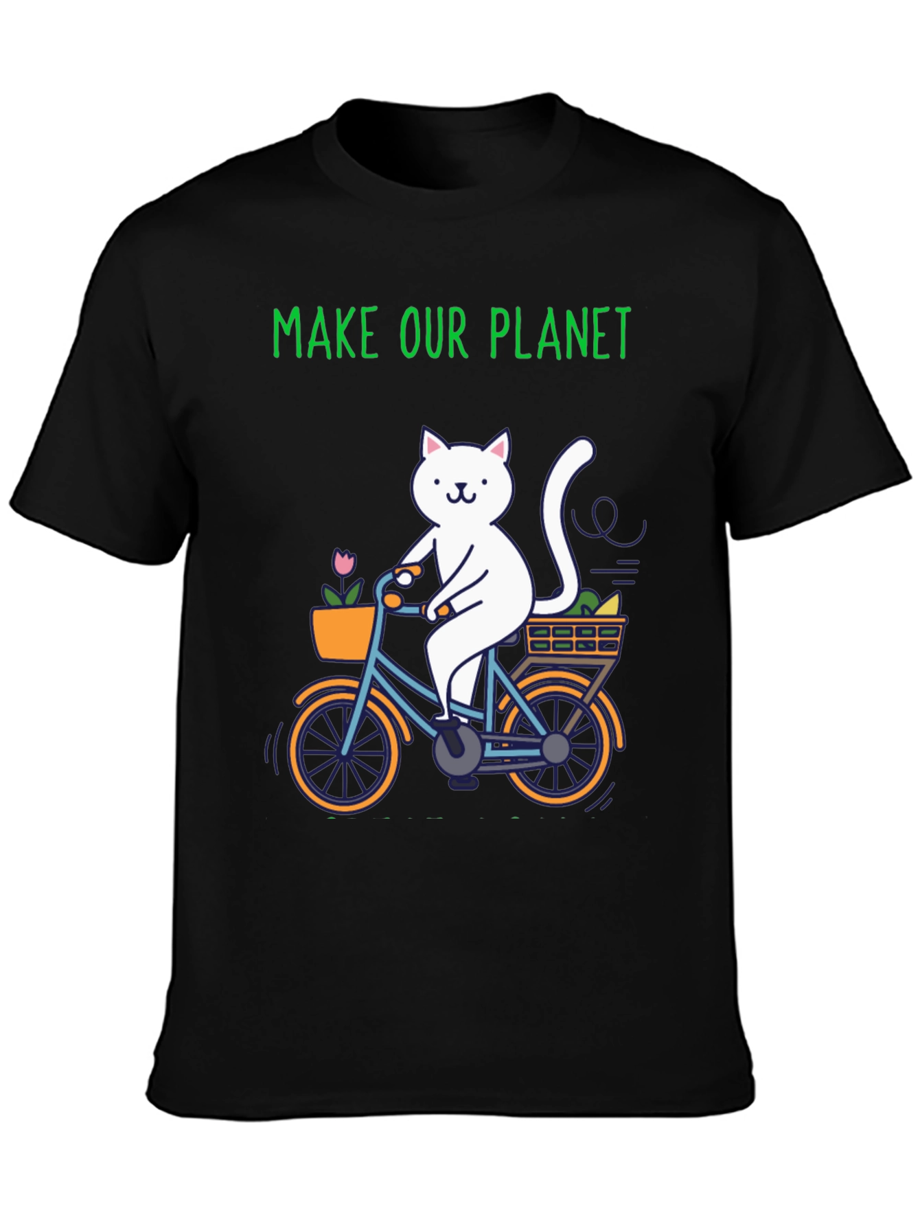 Eco-Friendly Cat on Bike Graphic Tee
