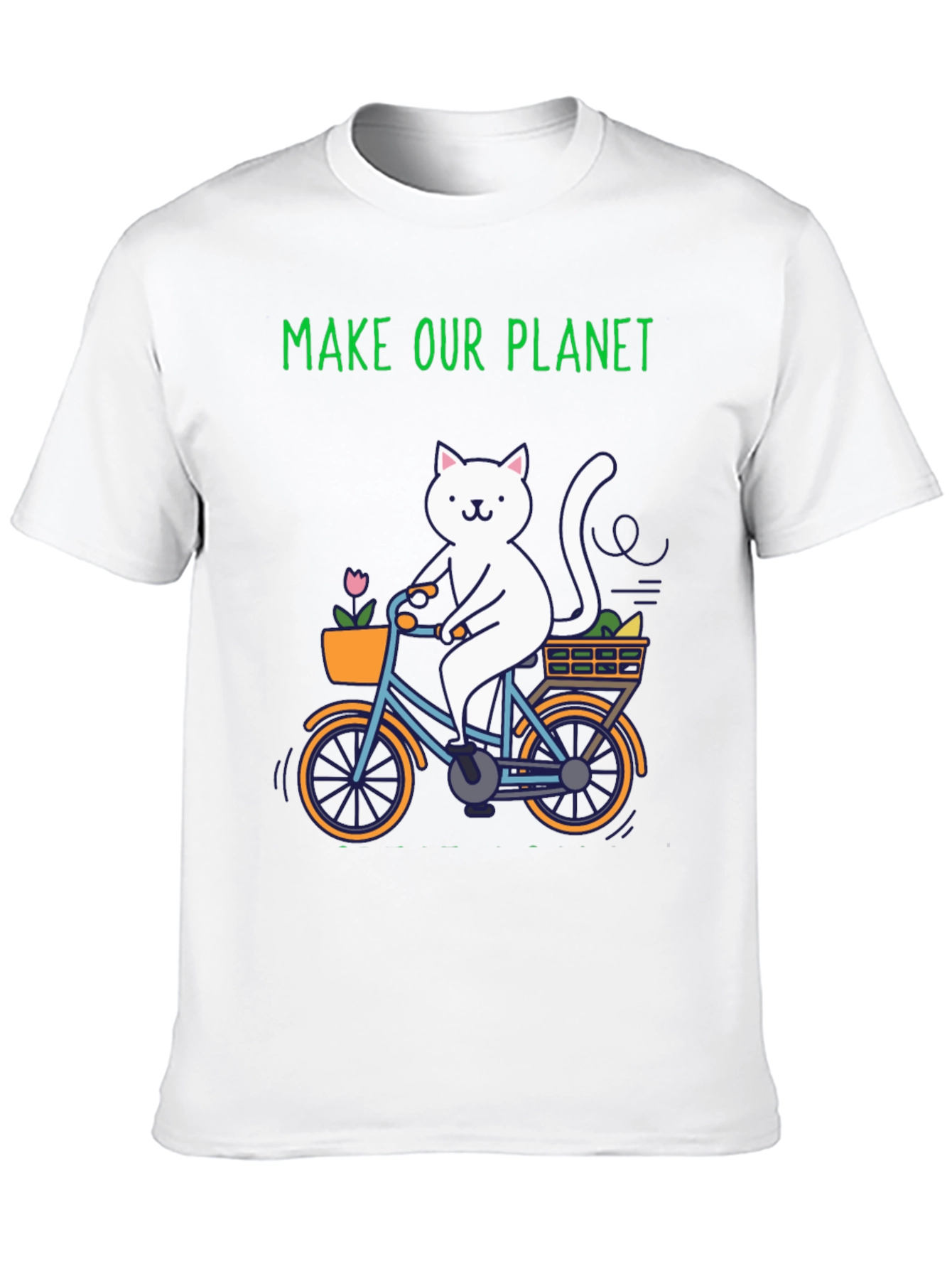 Eco-Friendly Cat on Bike Graphic Tee