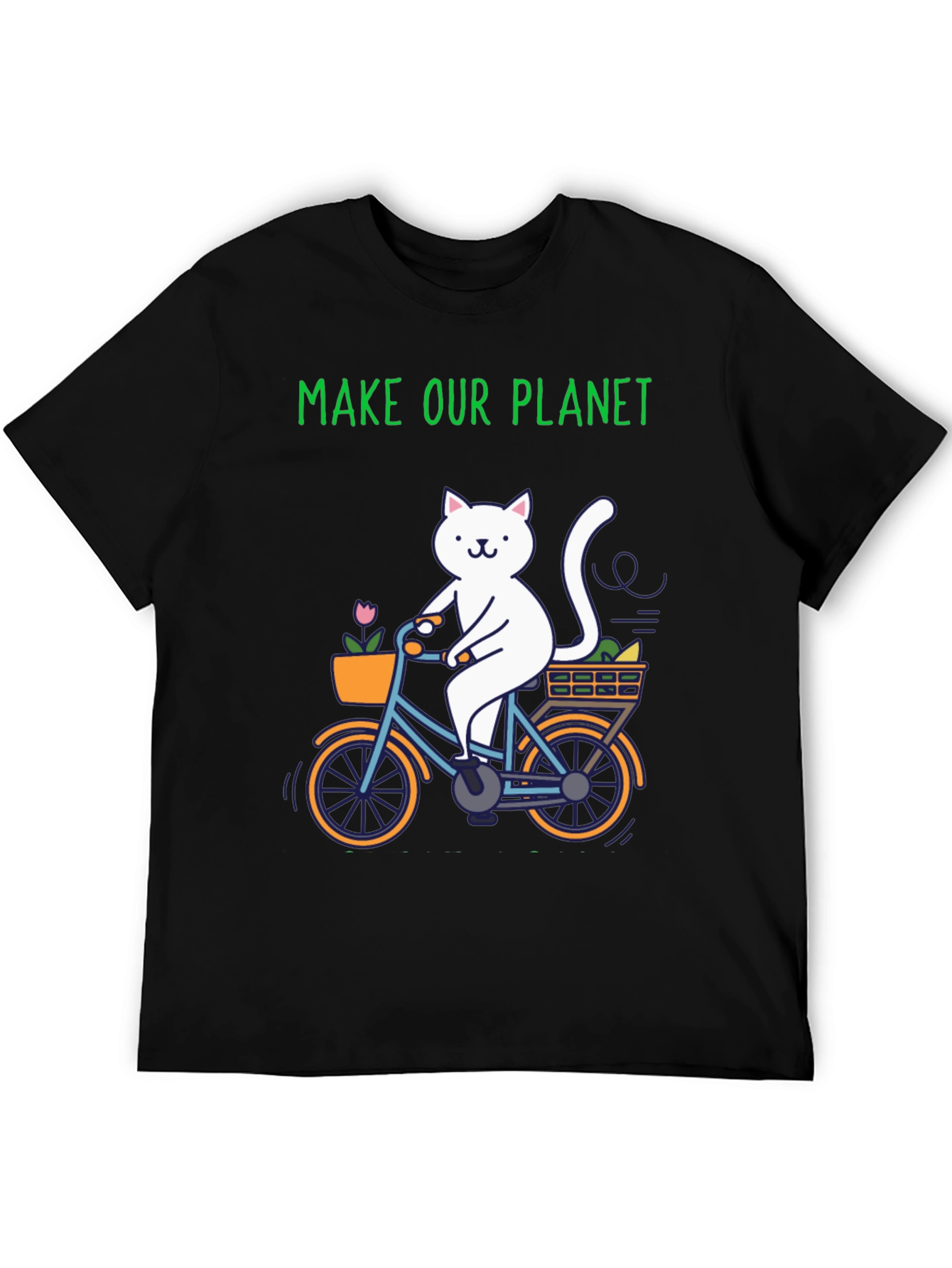 Eco-Friendly Cat on Bike Graphic Tee