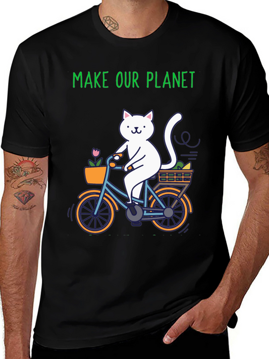 Eco-Friendly Cat on Bike Graphic Tee