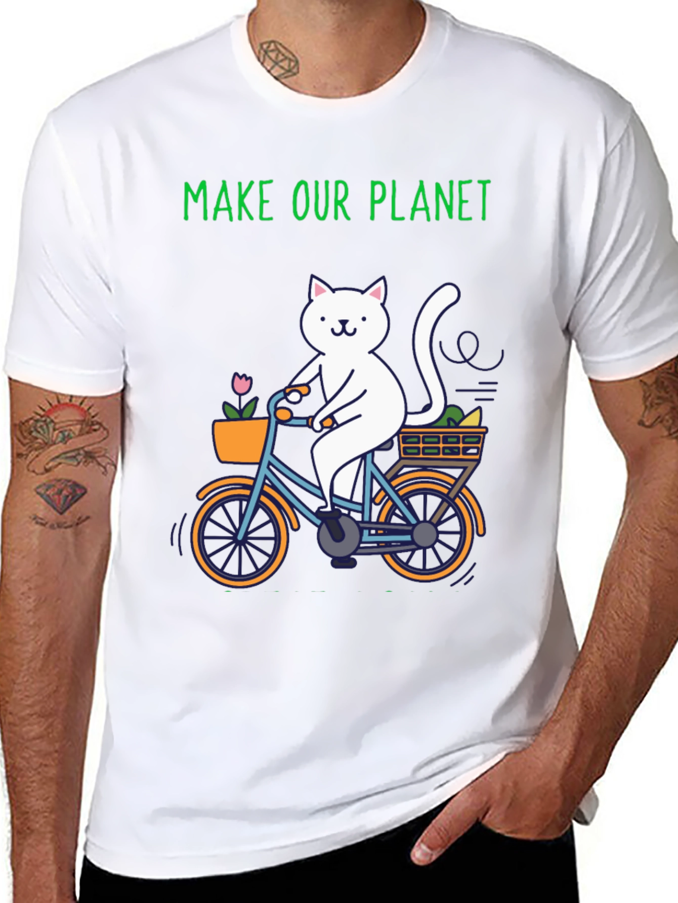 Eco-Friendly Cat on Bike Graphic Tee