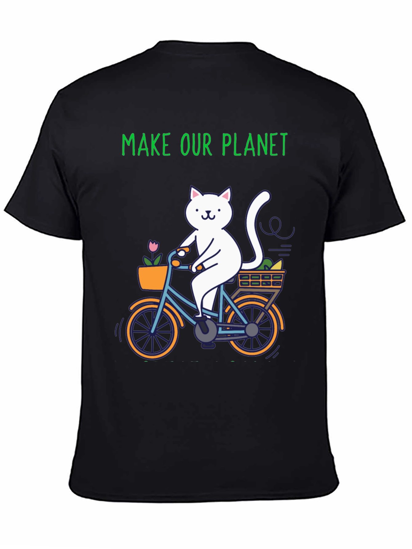 Eco-Friendly Cat on Bike Graphic Tee