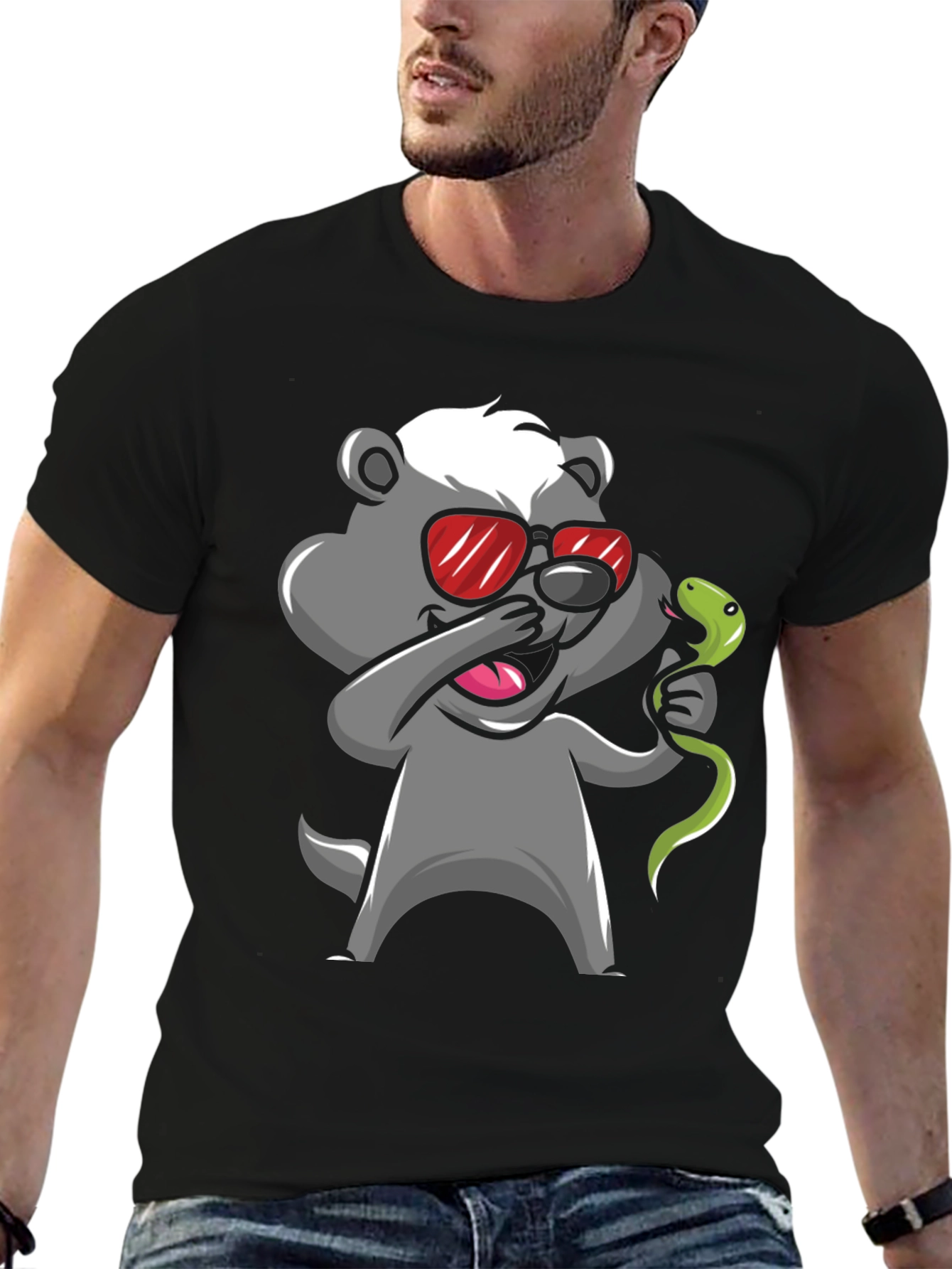 Dabbing Honey Badger with Snake Graphic Tee