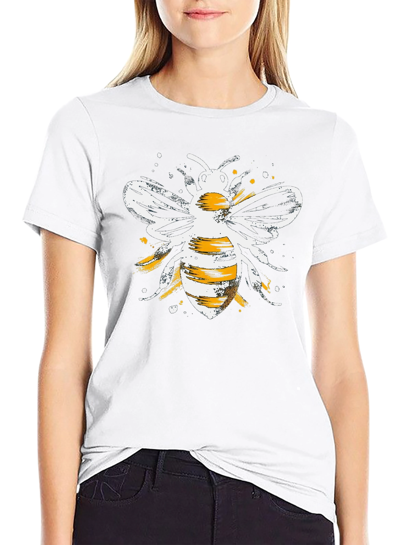 Stylish Bee Graphic Tee - Black Cotton Blend