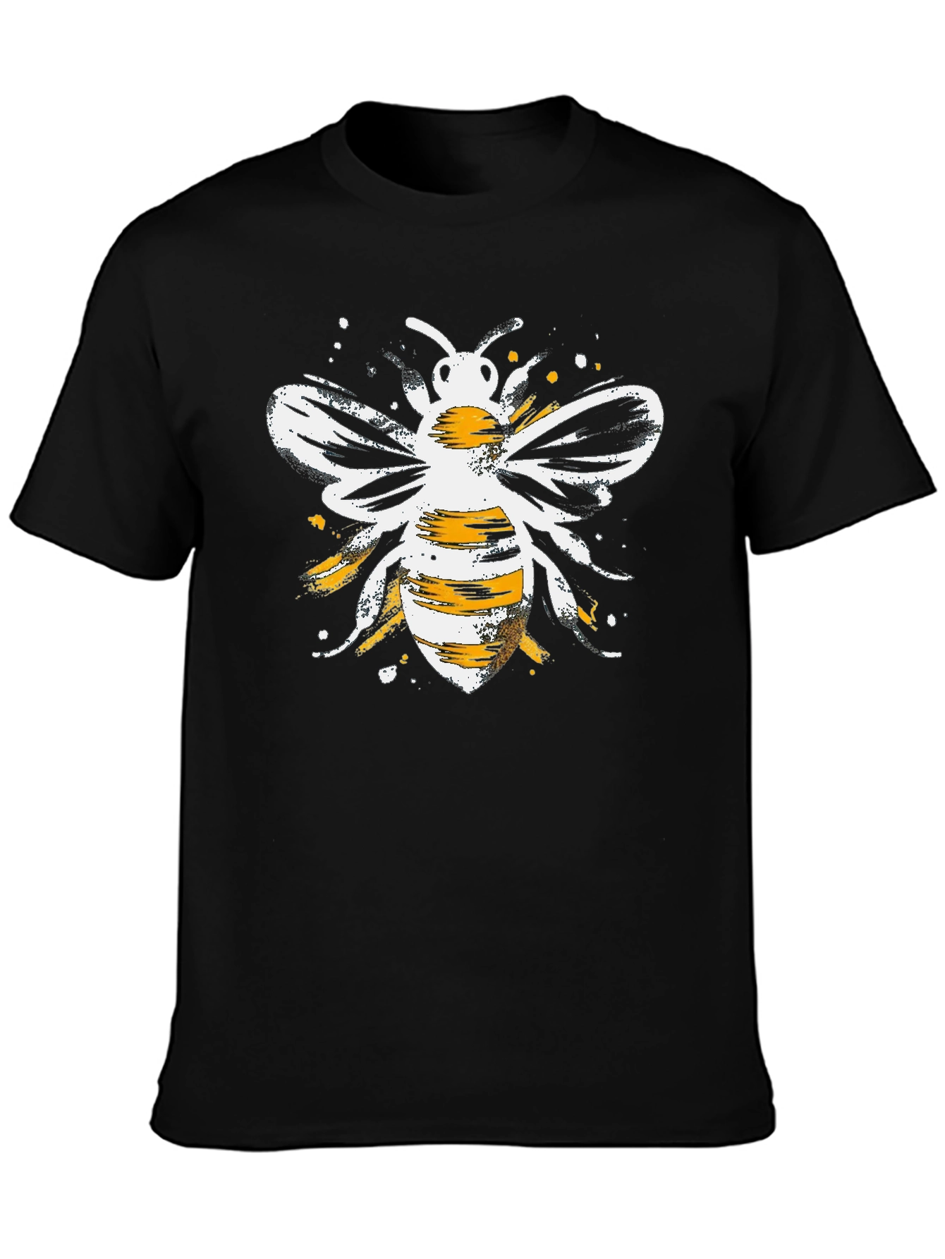 Stylish Bee Graphic Tee - Black Cotton Blend