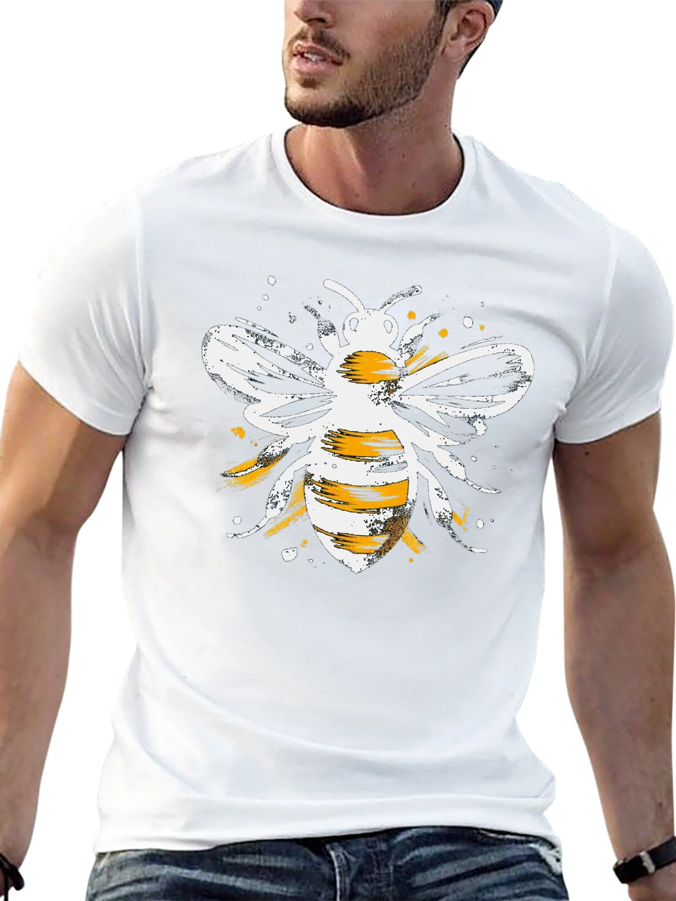 Stylish Bee Graphic Tee - Black Cotton Blend