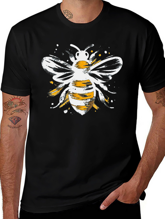 Stylish Bee Graphic Tee - Black Cotton Blend