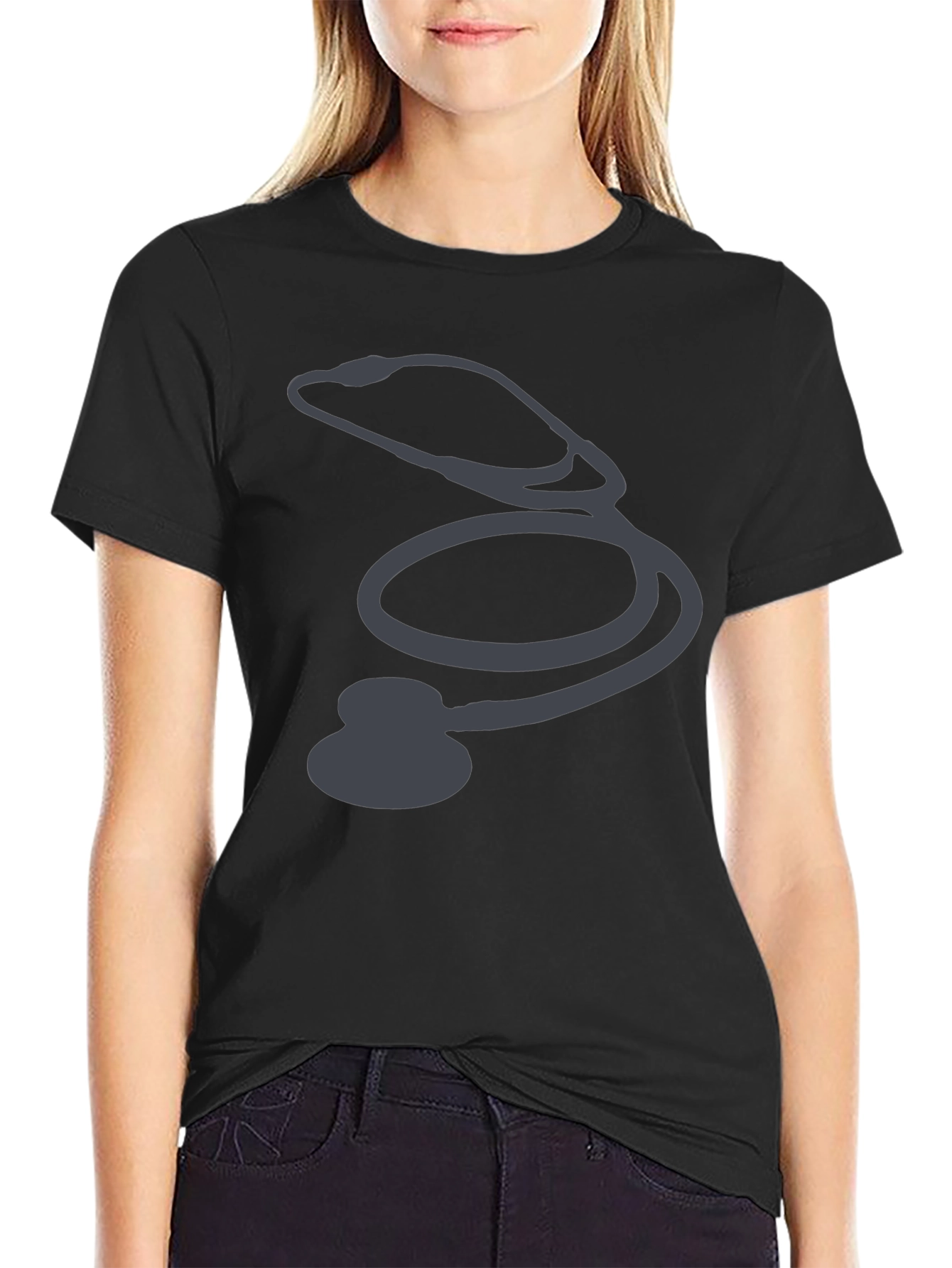 Stethoscope Graphic Black T-Shirt - Medical Profession Pride
