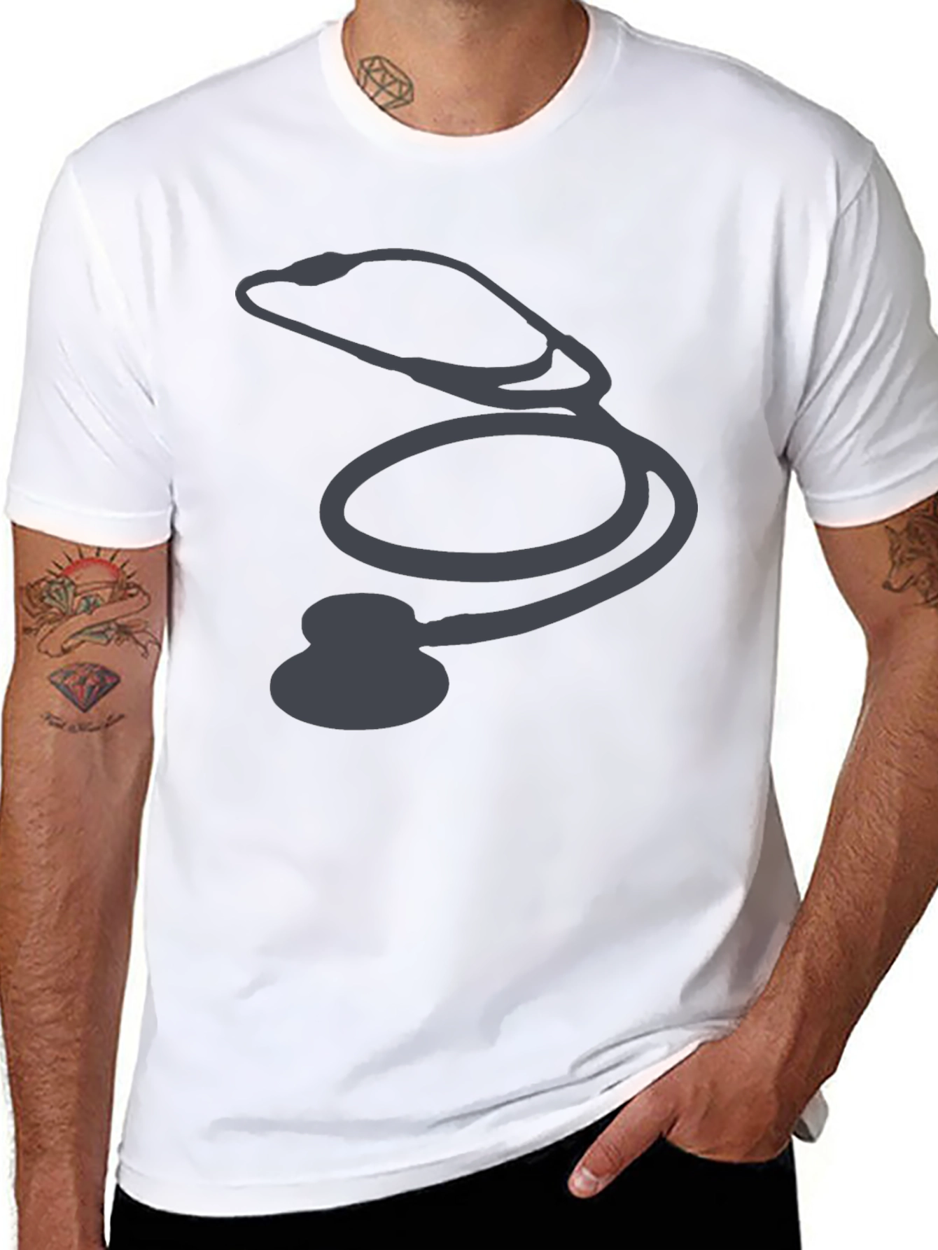 Stethoscope Graphic Black T-Shirt - Medical Profession Pride