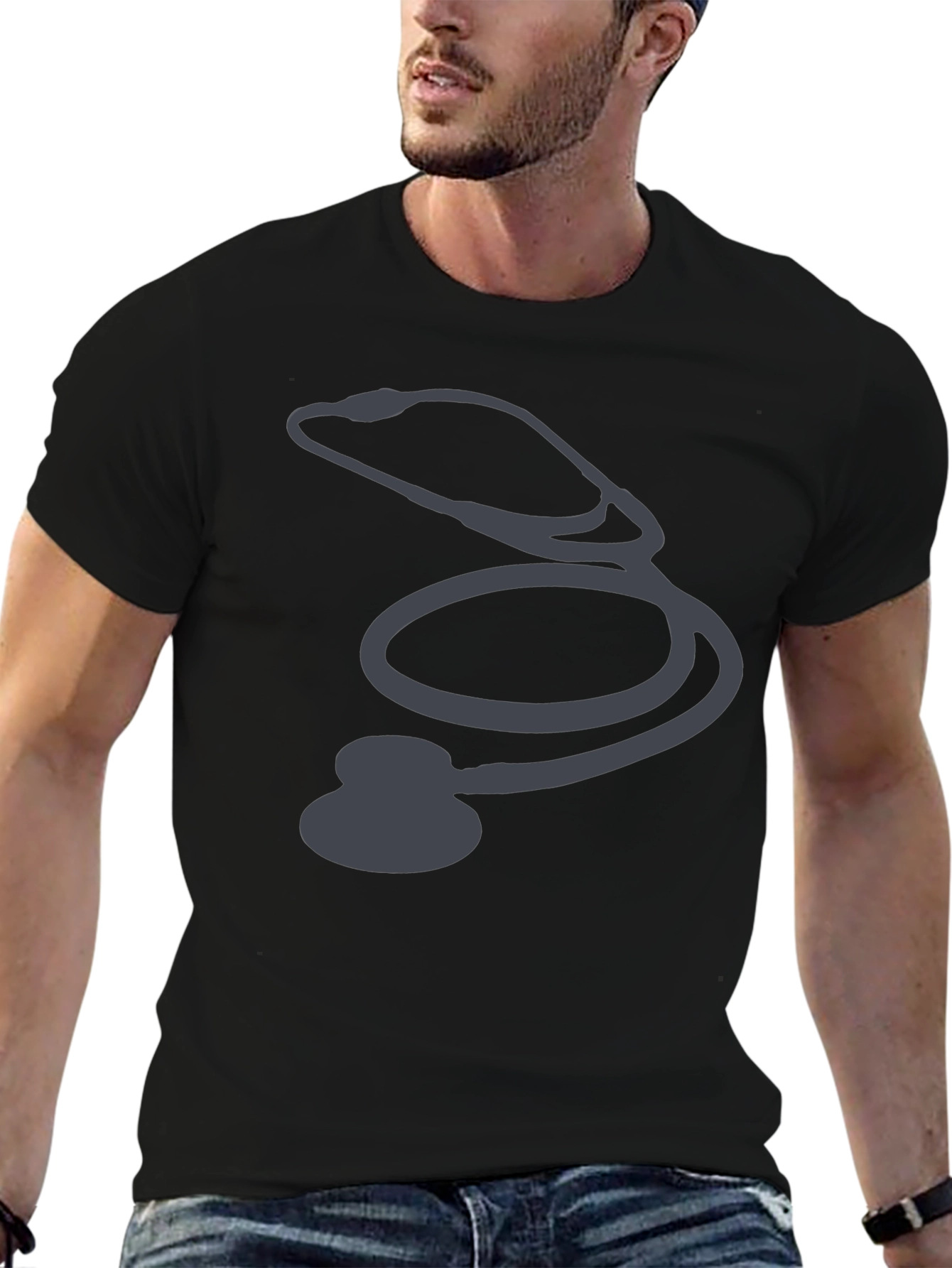 Stethoscope Graphic Black T-Shirt - Medical Profession Pride