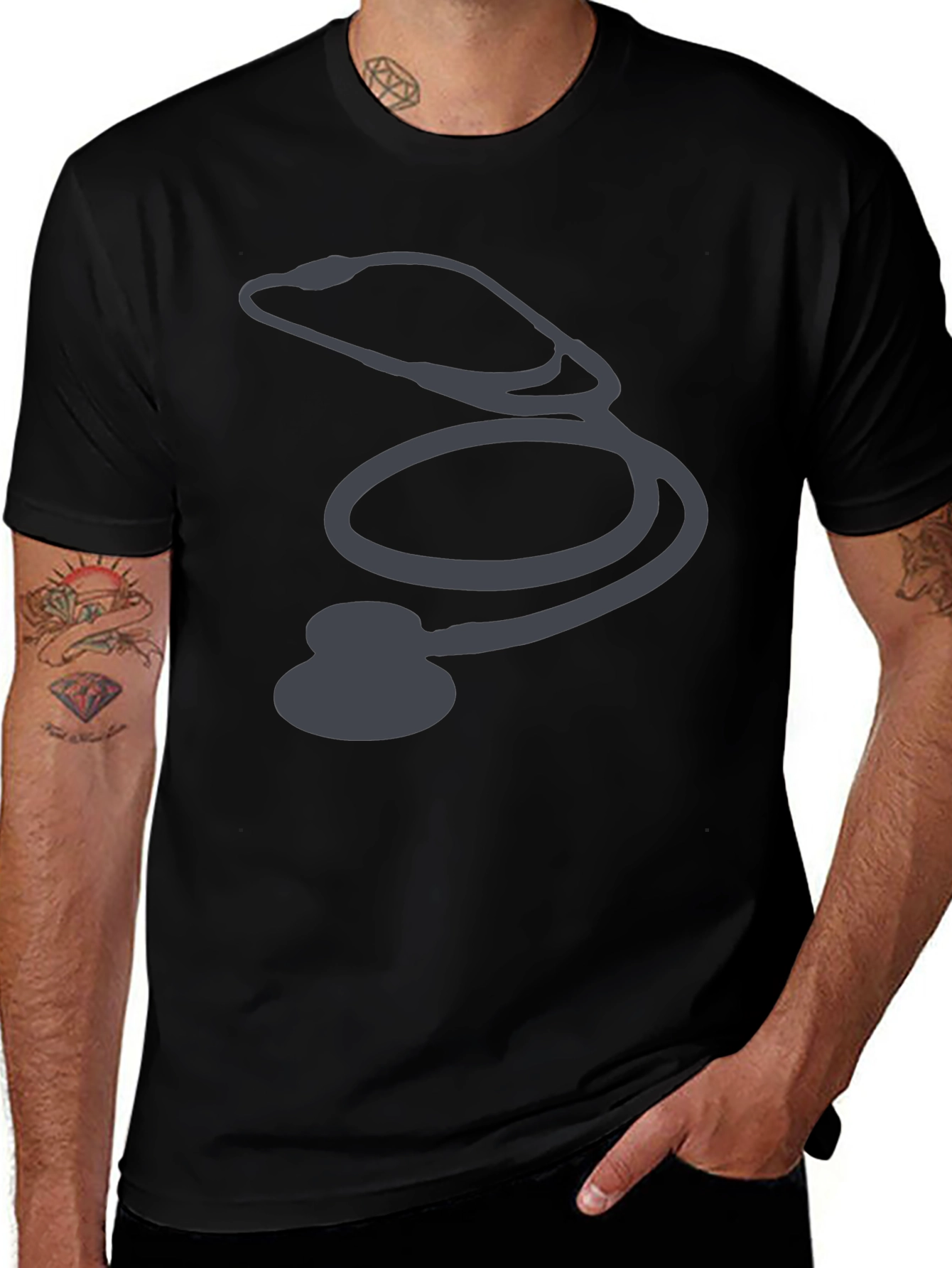 Stethoscope Graphic Black T-Shirt - Medical Profession Pride