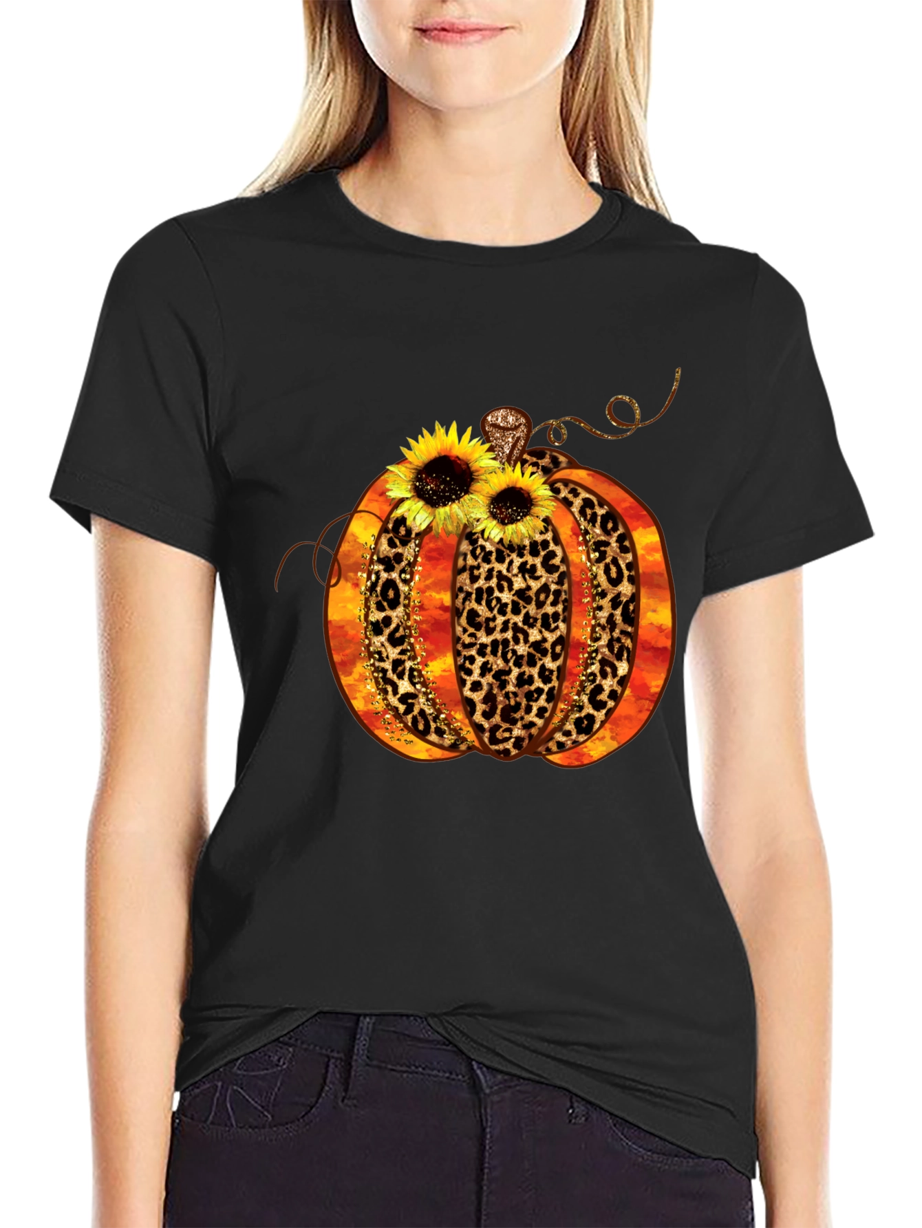 Leopard Print Pumpkin T-Shirt Fall Apparel