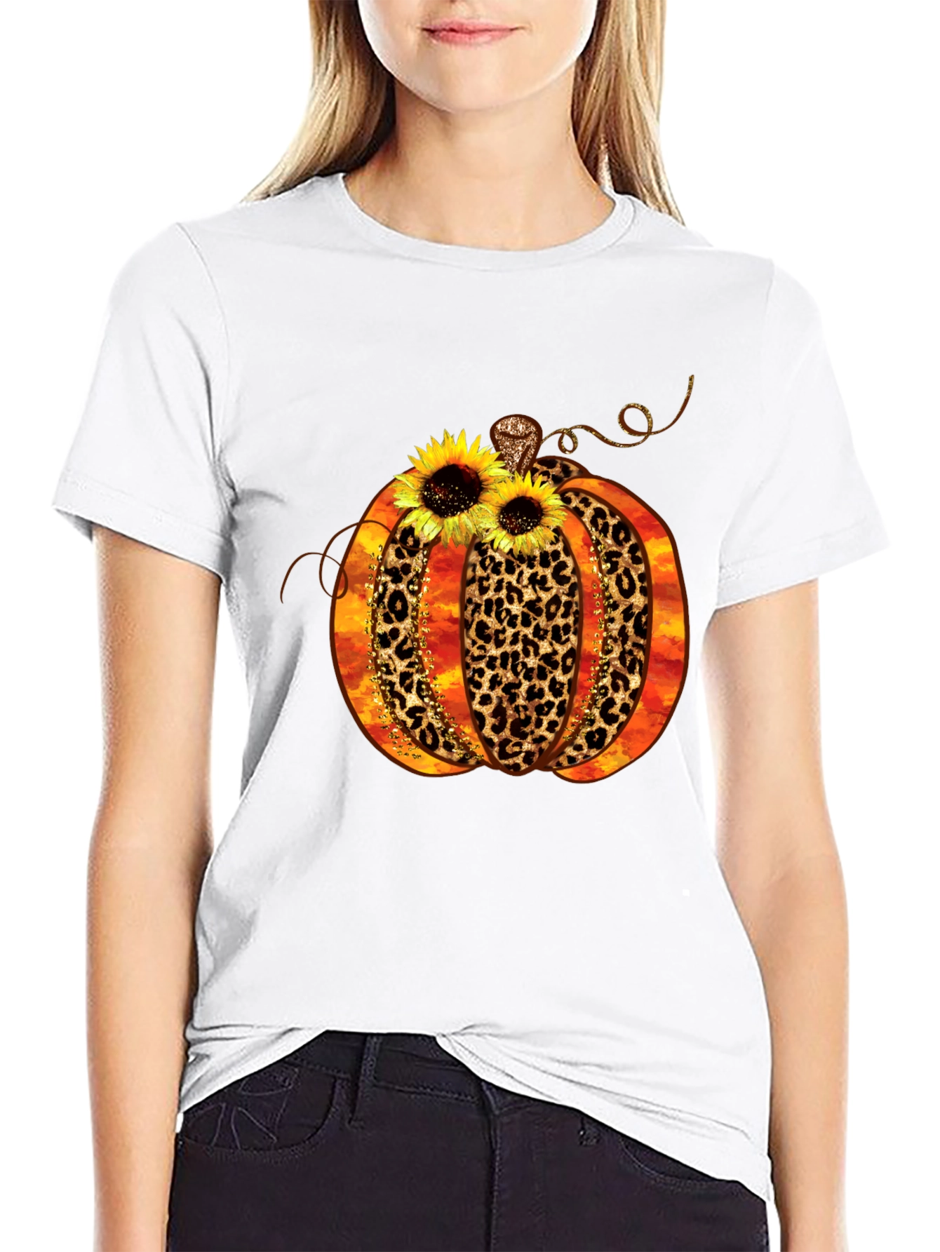 Leopard Print Pumpkin T-Shirt Fall Apparel