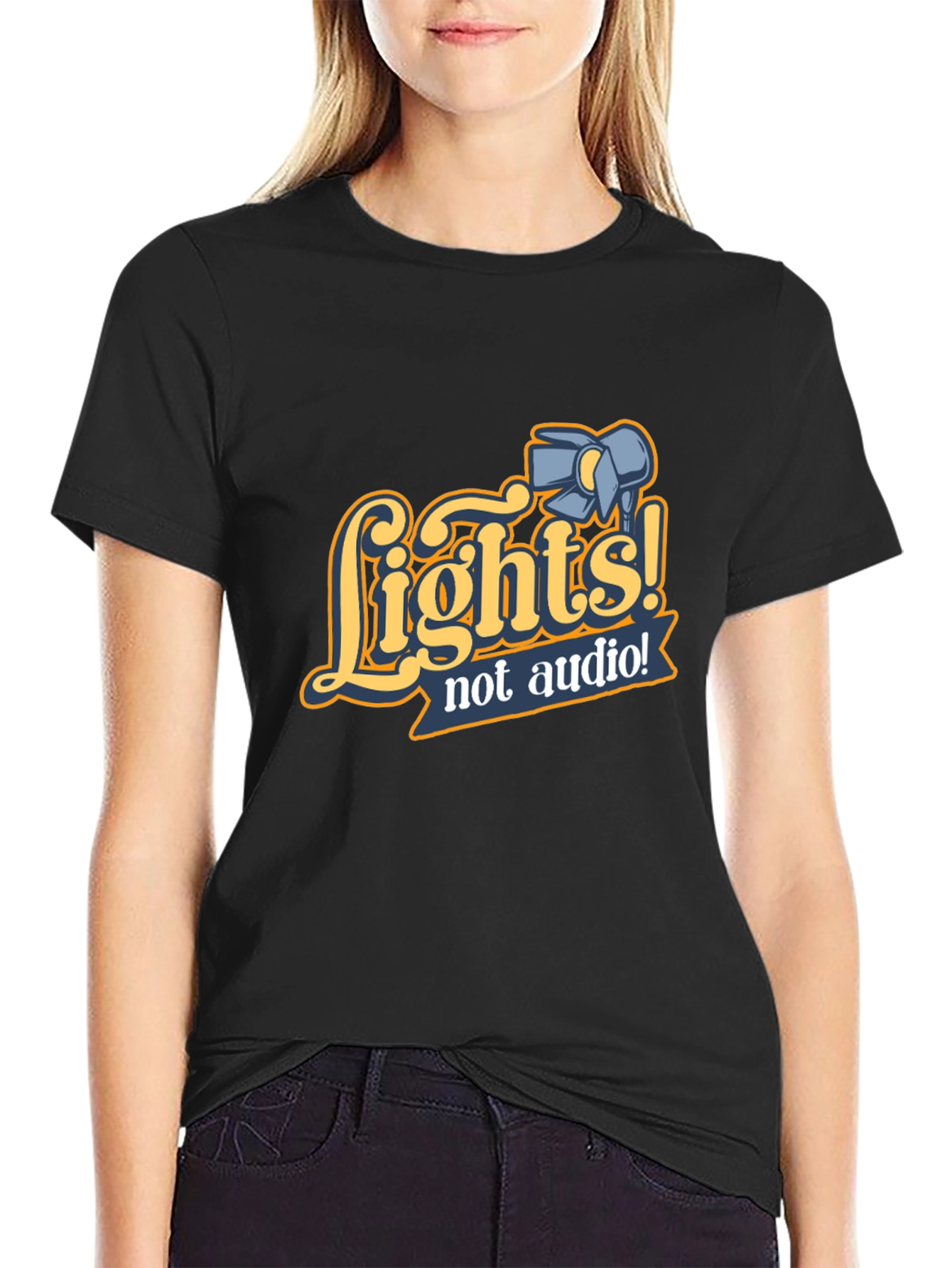 Lights! Not Audio! Black Crew Neck T-Shirt
