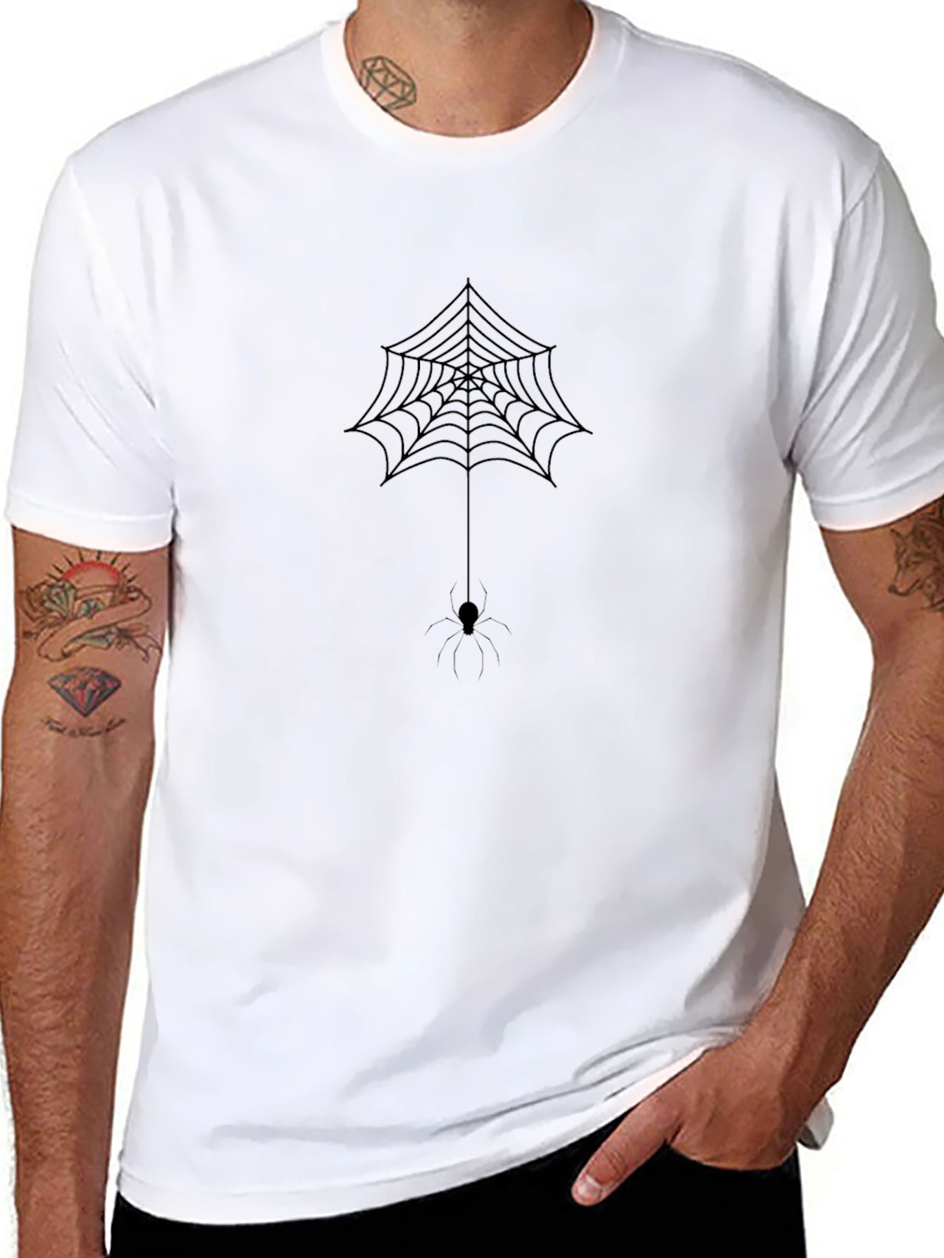 Mens Black Spider Web Graphic Tee