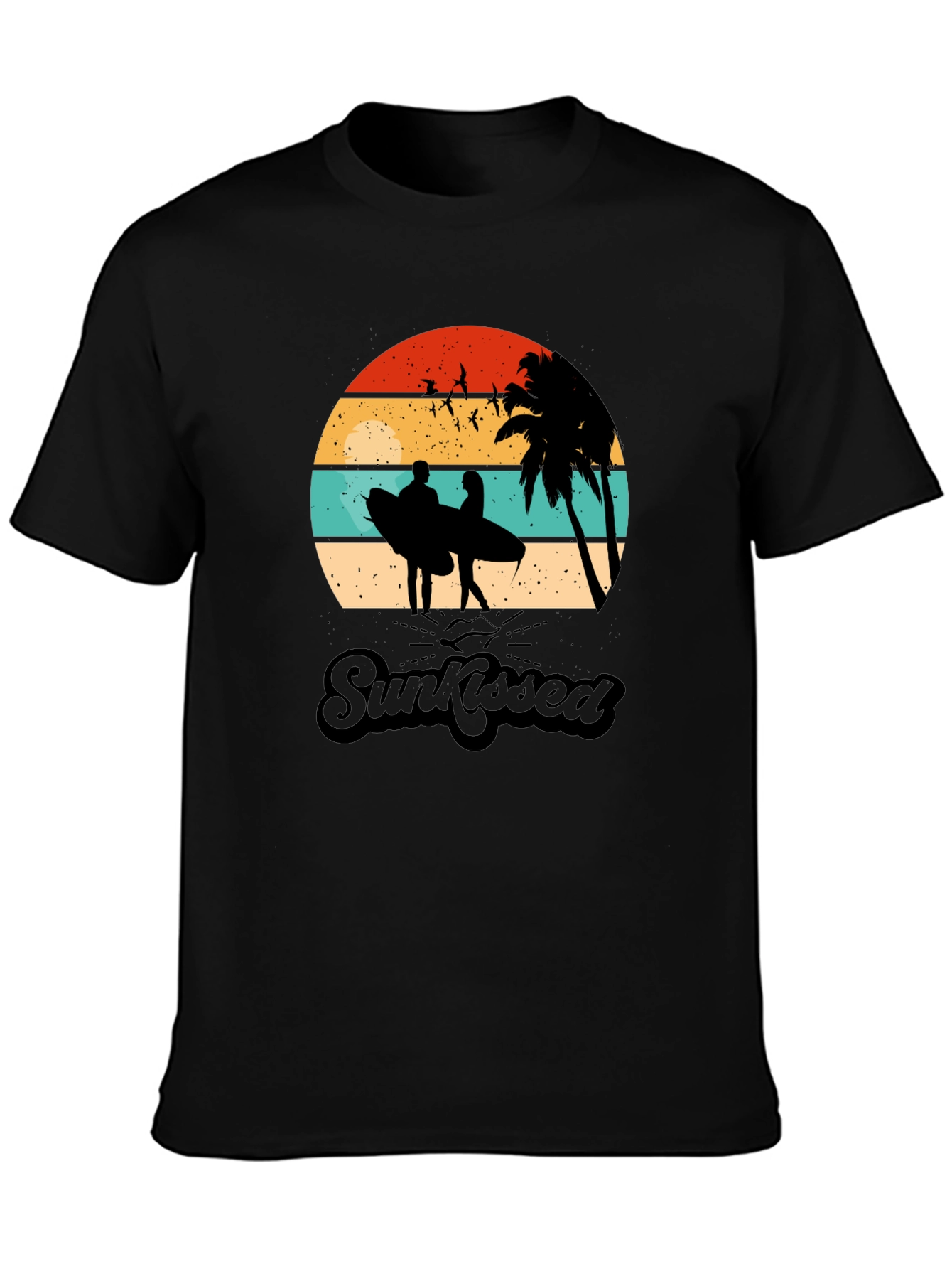 Sunkissed Graphic Tee: Beach Sunset Surfer Design