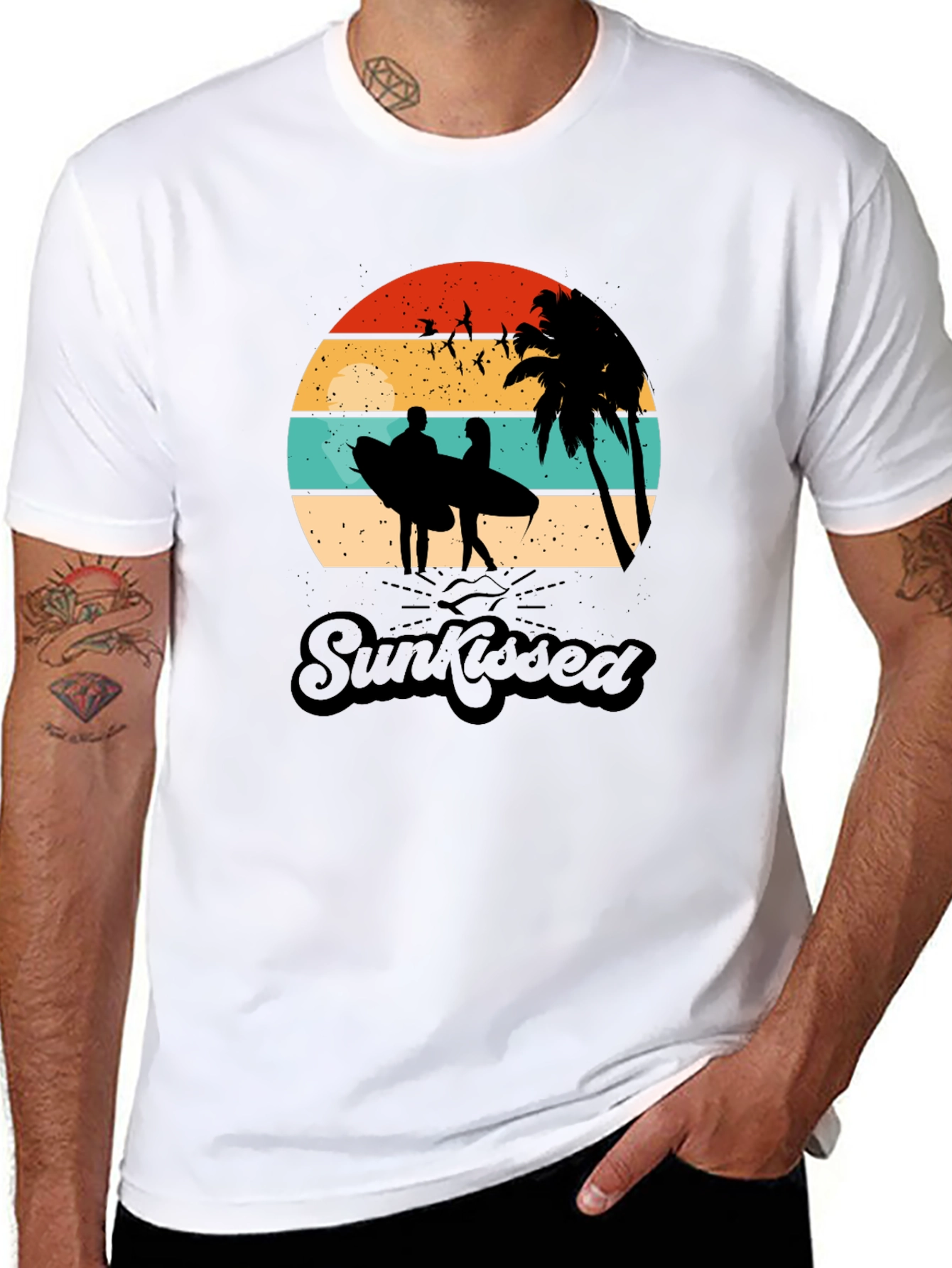 Sunkissed Graphic Tee: Beach Sunset Surfer Design