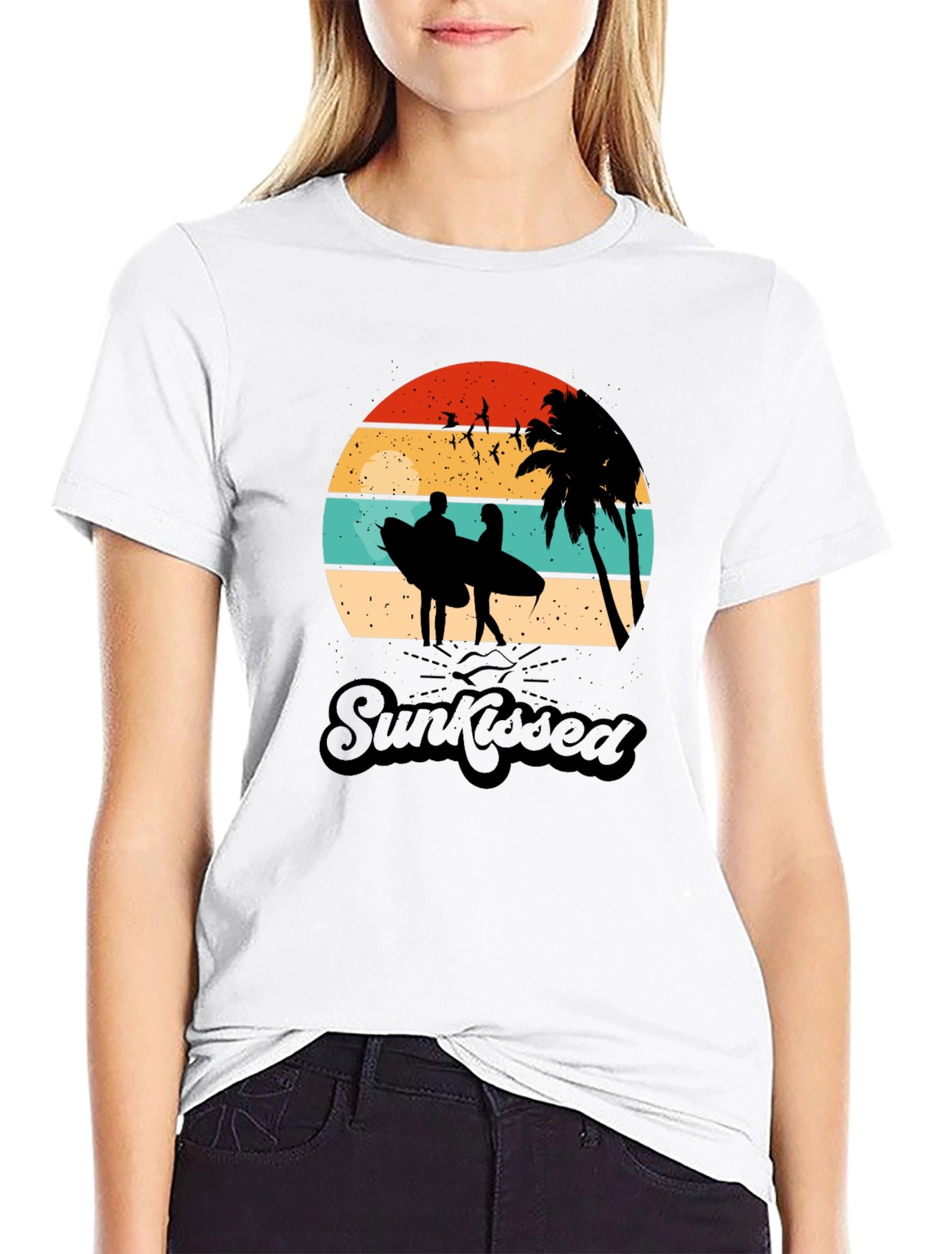 Sunkissed Graphic Tee: Beach Sunset Surfer Design