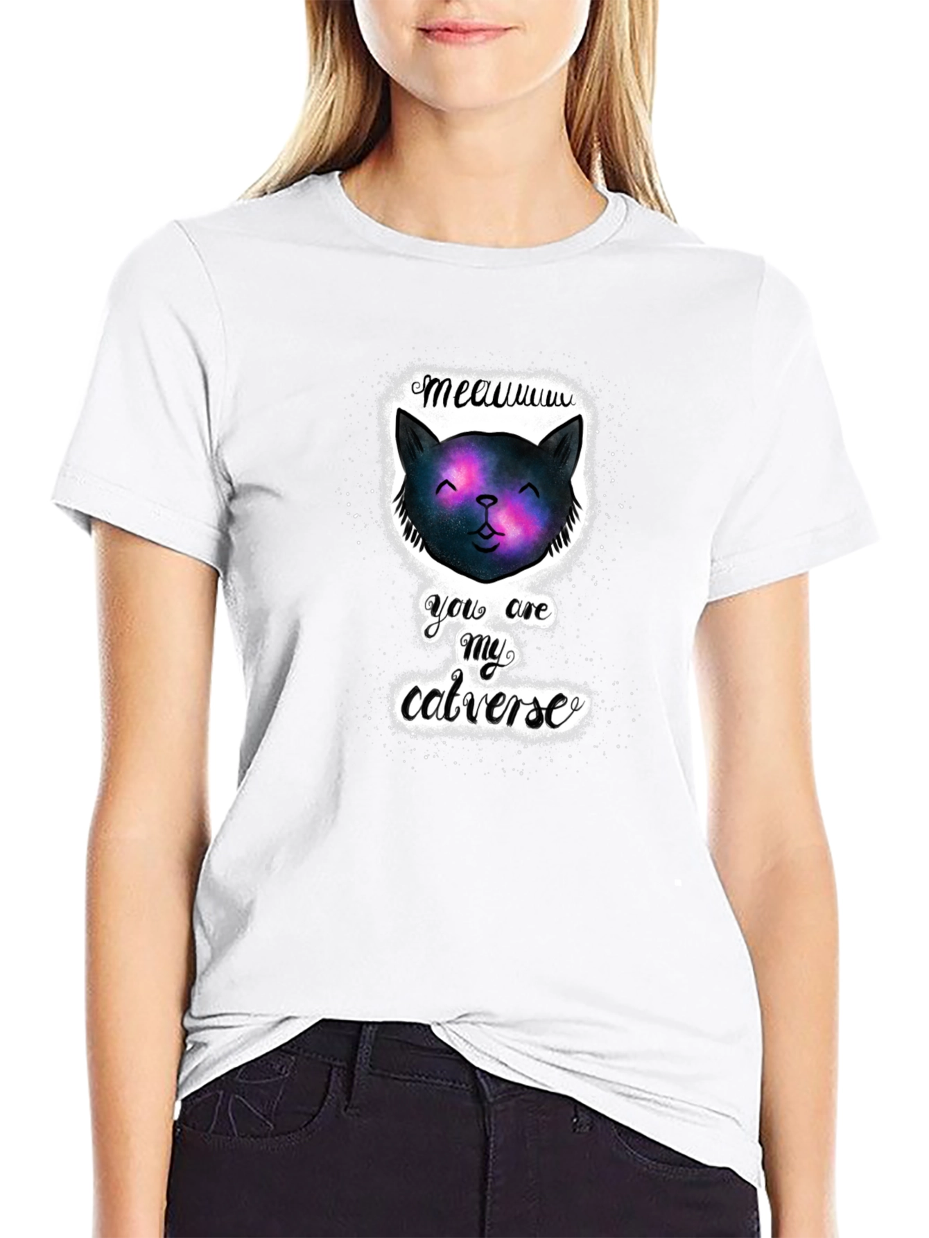 Cosmic Cat Universe Black T-Shirt