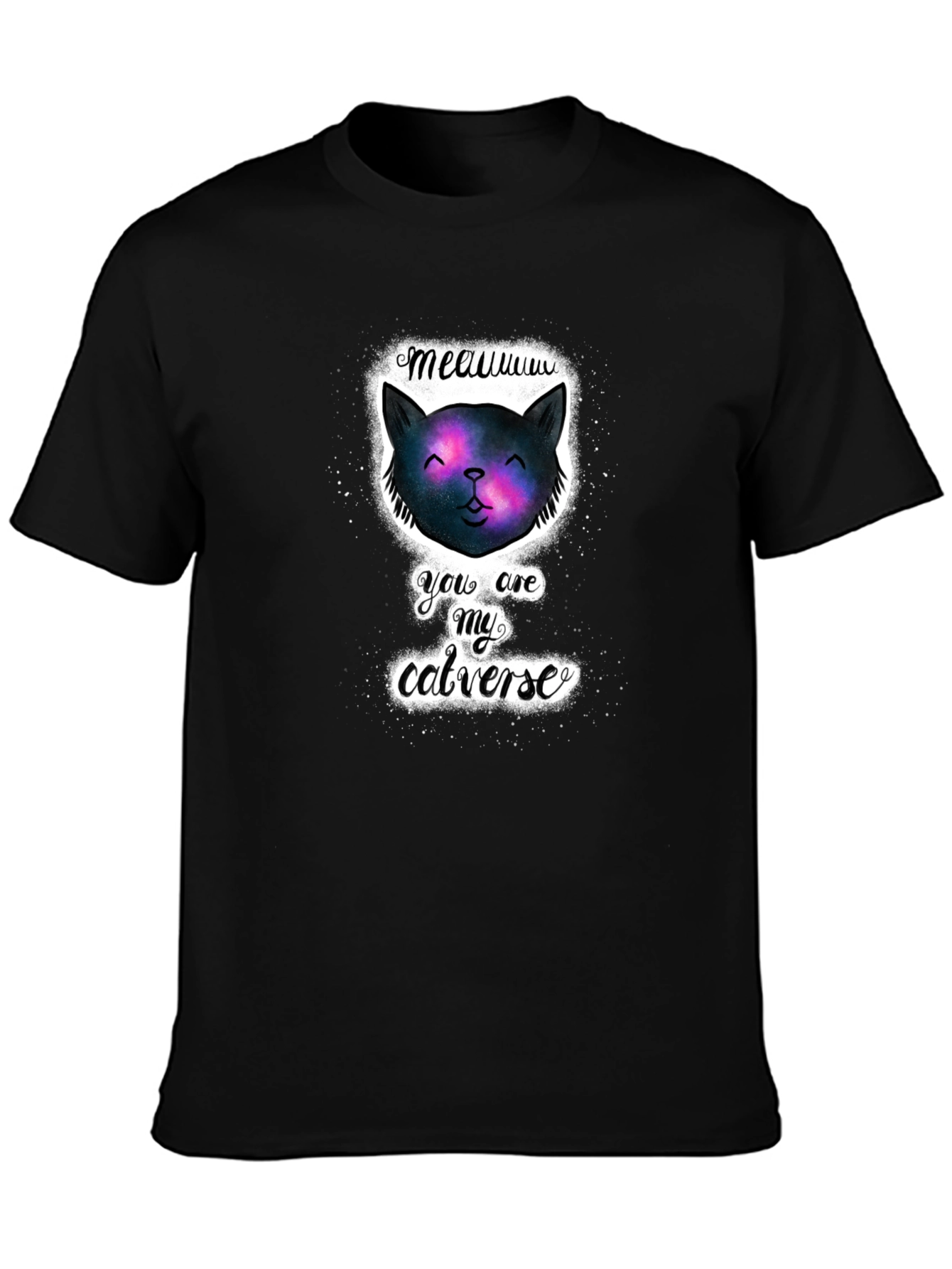 Cosmic Cat Universe Black T-Shirt