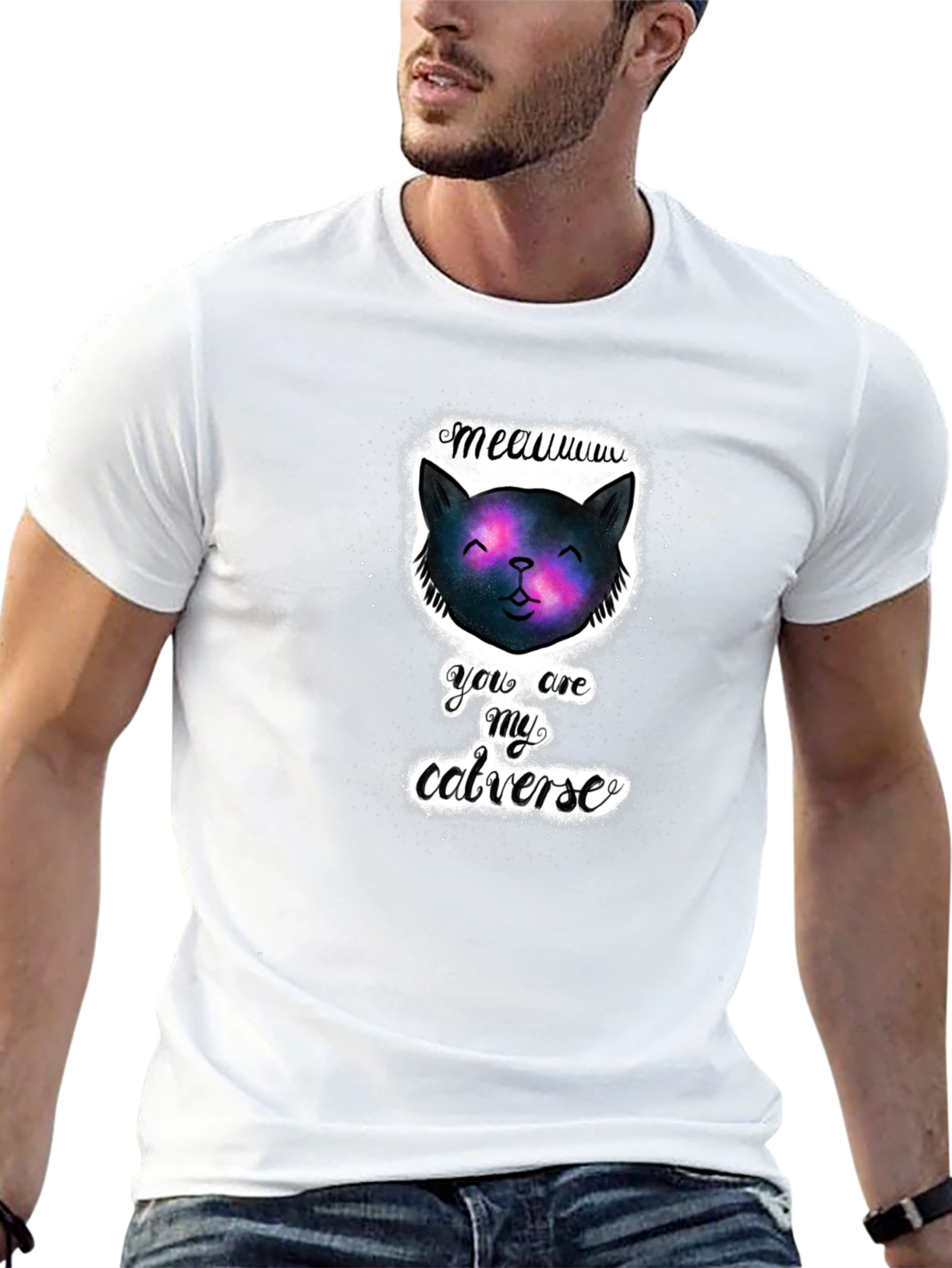 Cosmic Cat Universe Black T-Shirt