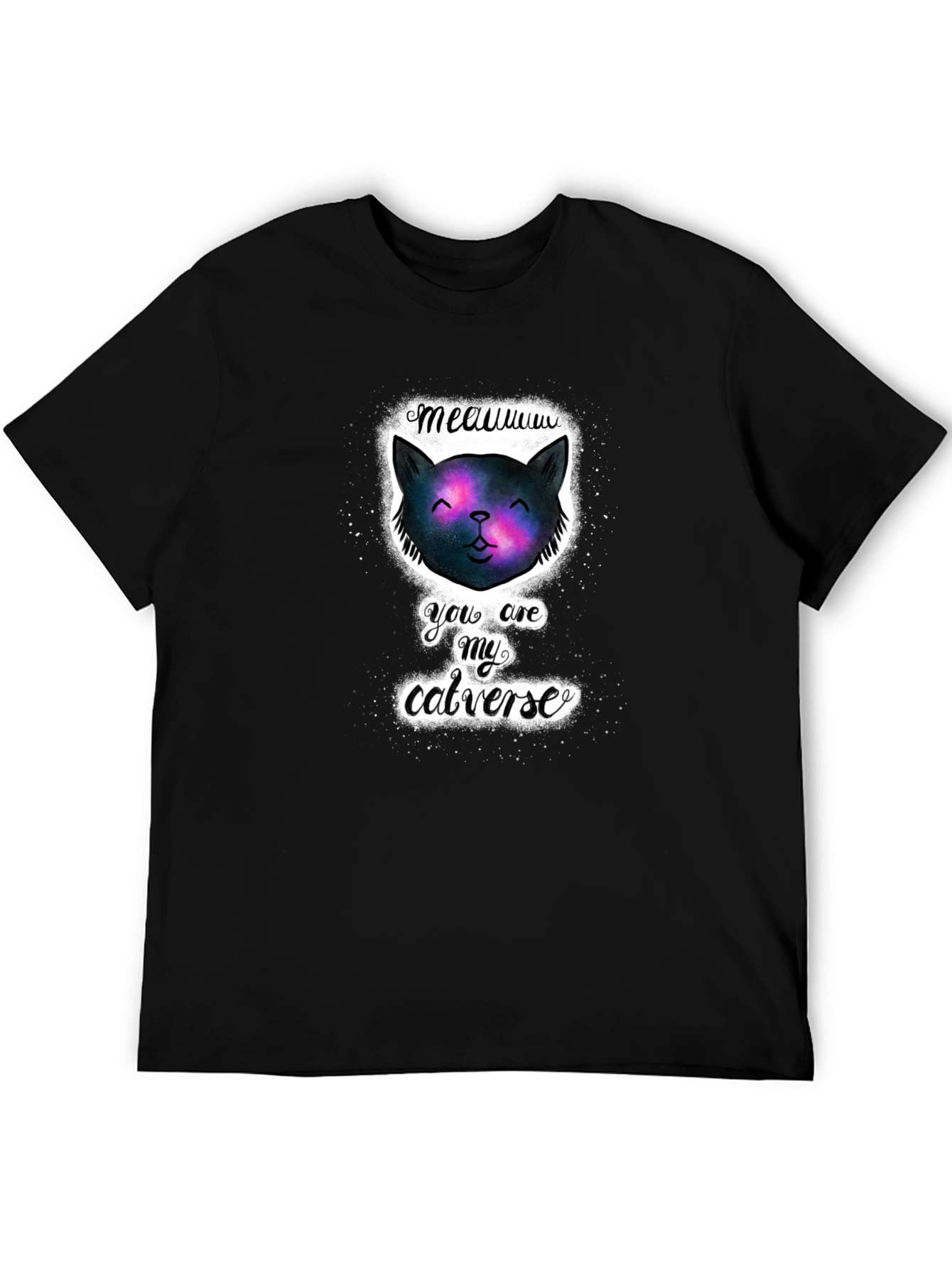Cosmic Cat Universe Black T-Shirt