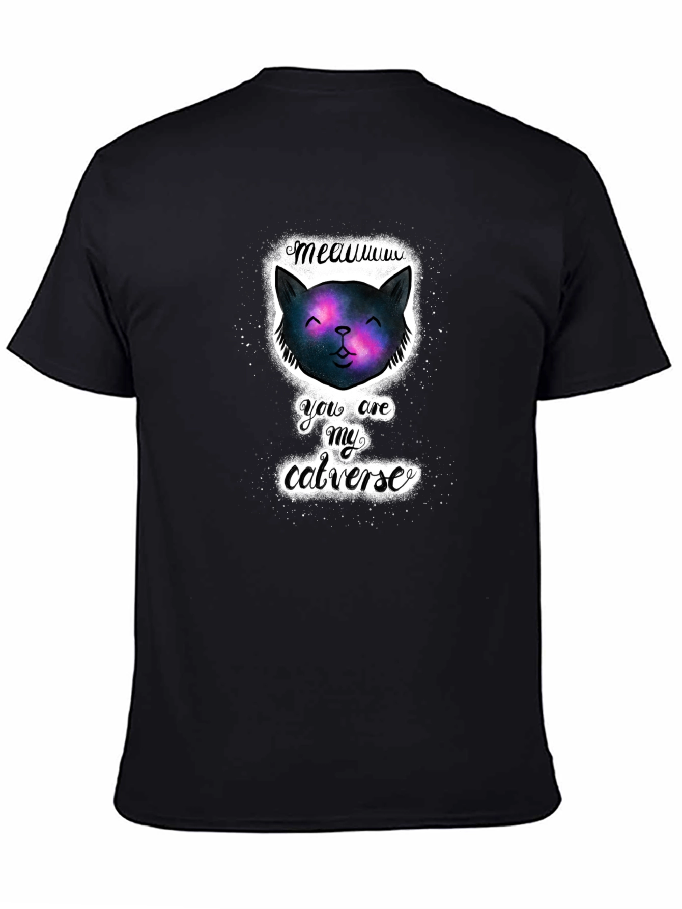 Cosmic Cat Universe Black T-Shirt
