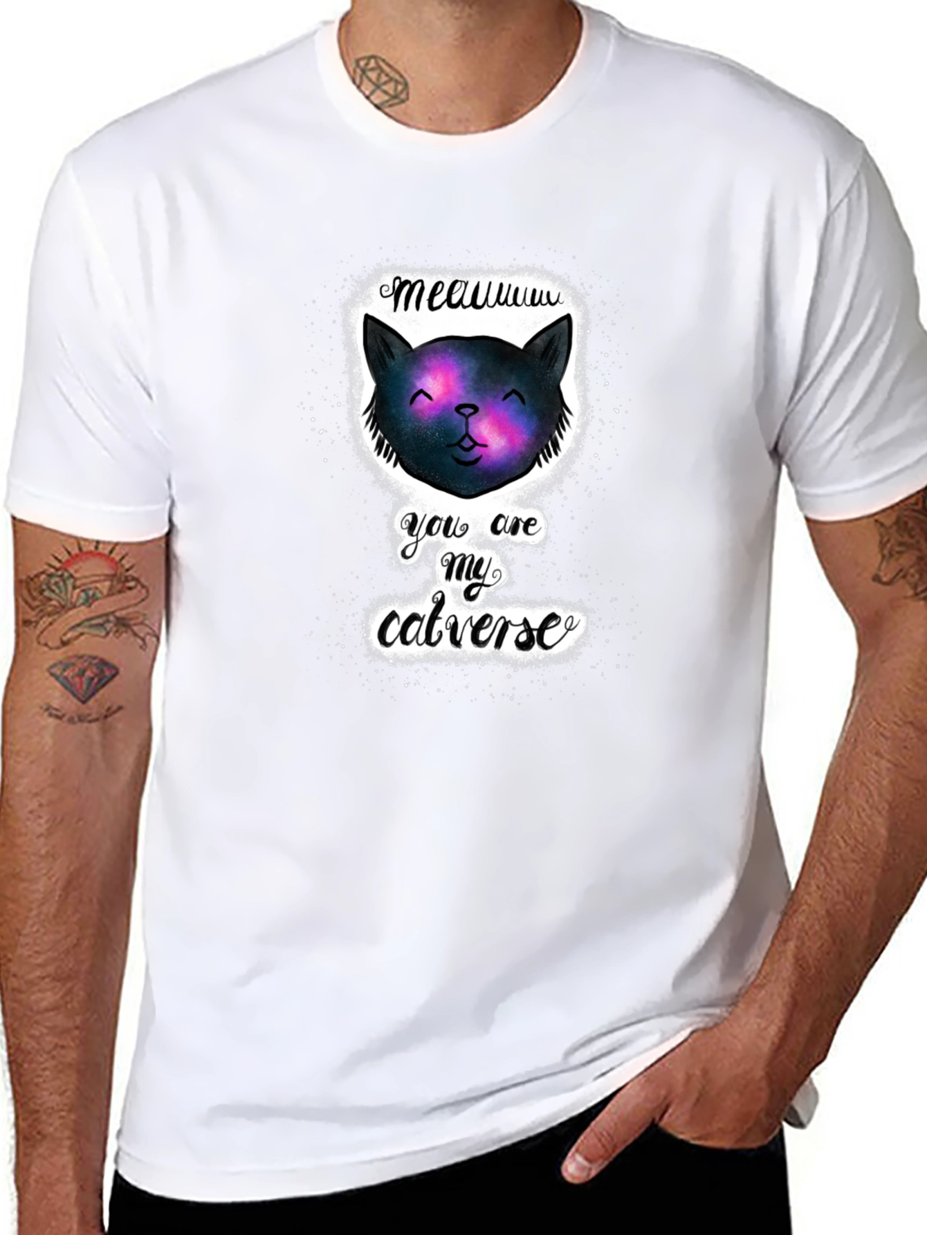 Cosmic Cat Universe Black T-Shirt