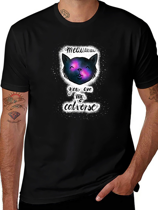 Cosmic Cat Universe Black T-Shirt