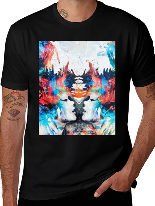 Abstract Face Print Black T-Shirt
