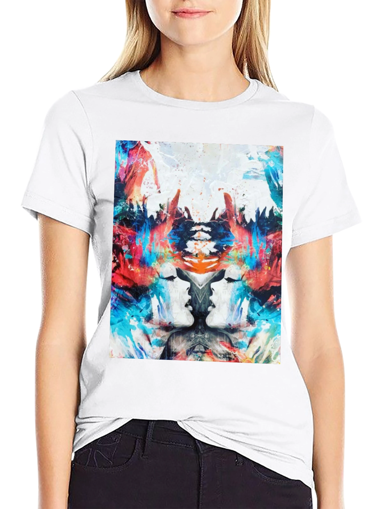 Abstract Face Print Black T-Shirt