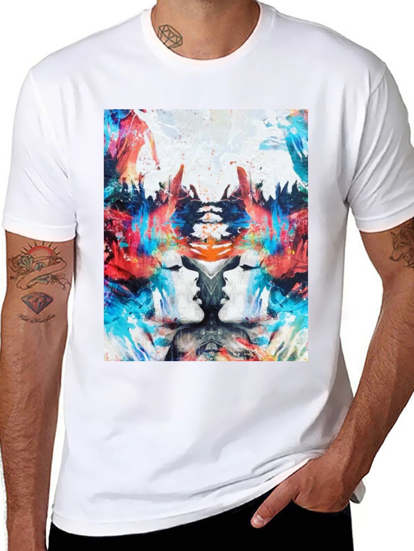 Abstract Face Print Black T-Shirt