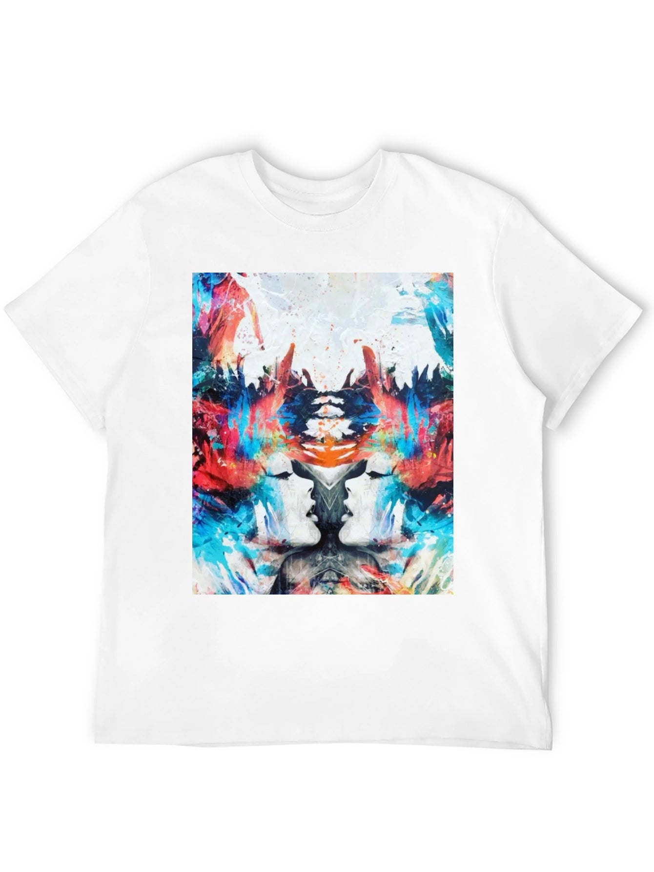 Abstract Face Print Black T-Shirt