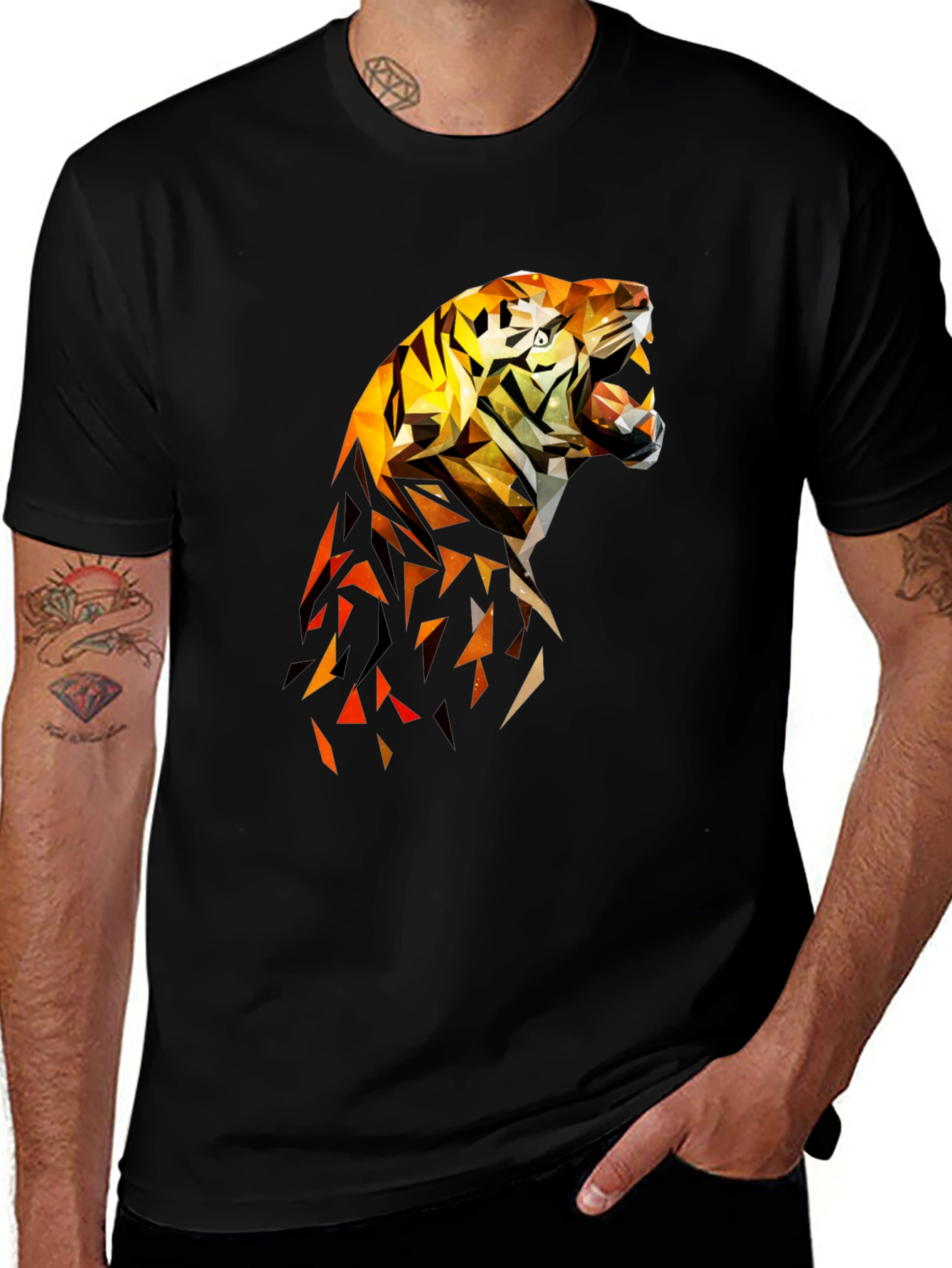 Geometric Tiger Graphic Tee - Cool Design Shirt
