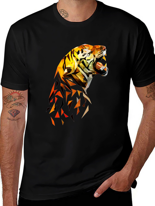 Geometric Tiger Graphic Tee - Cool Design Shirt