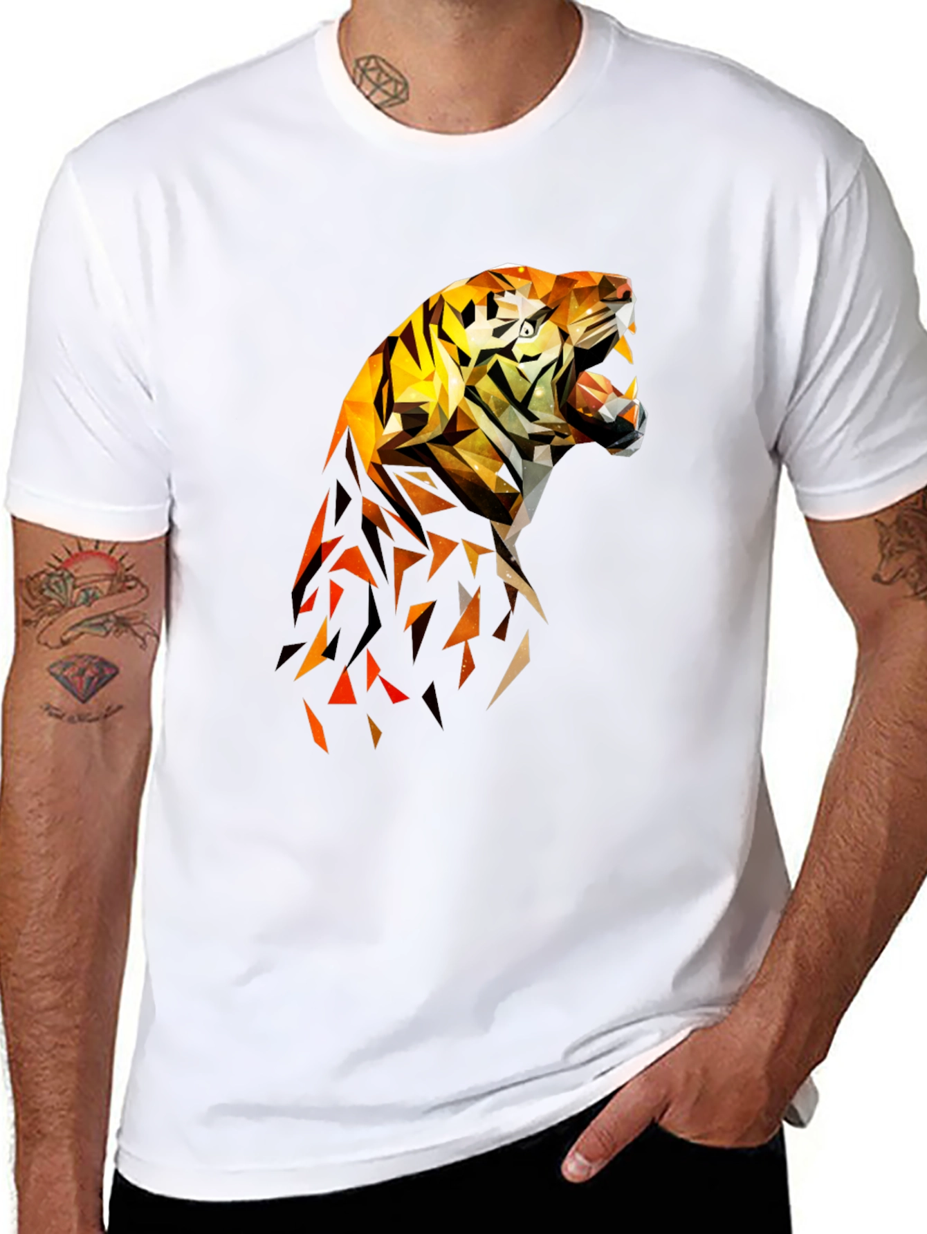 Geometric Tiger Graphic Tee - Cool Design Shirt