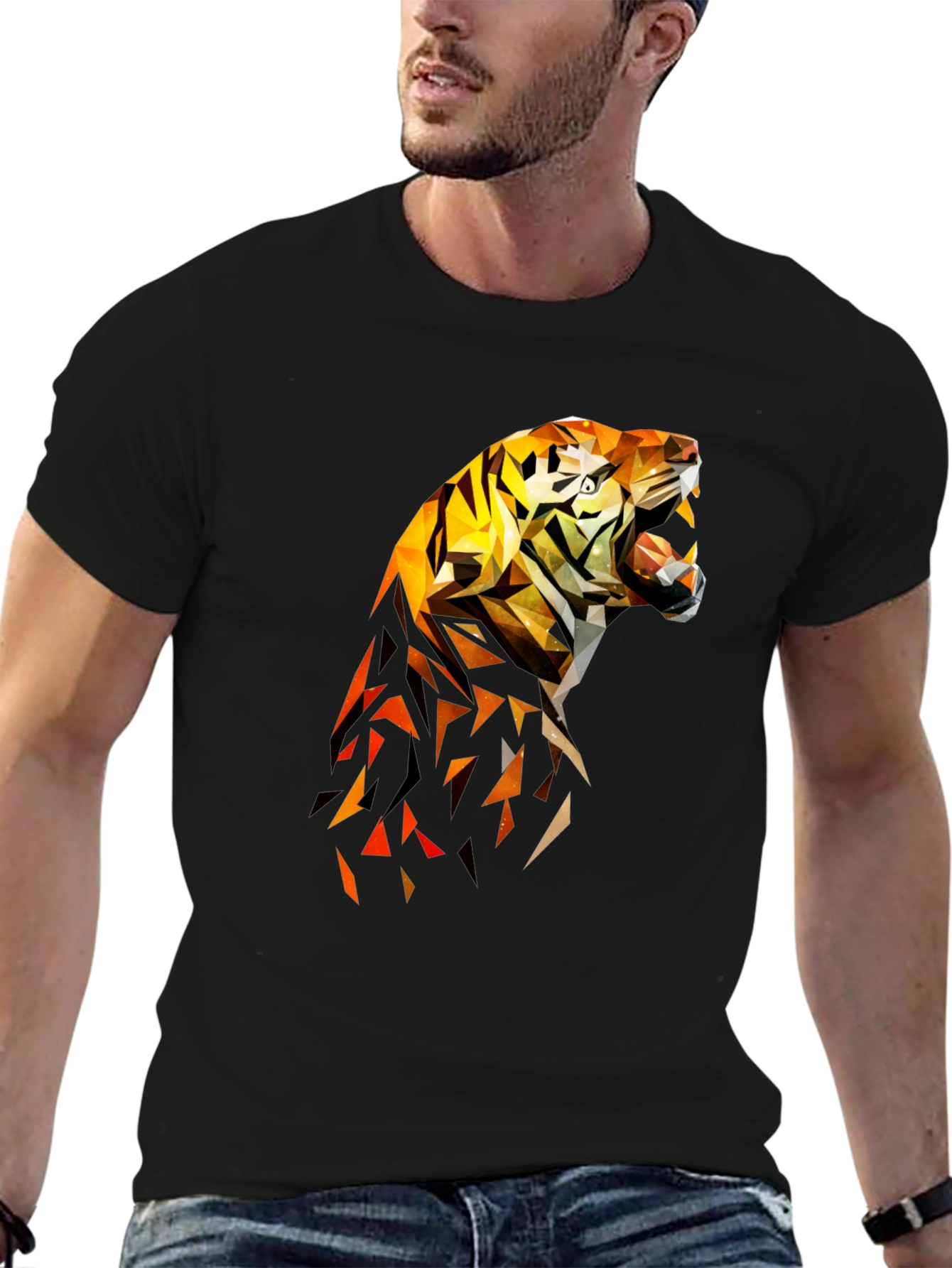 Geometric Tiger Graphic Tee - Cool Design Shirt