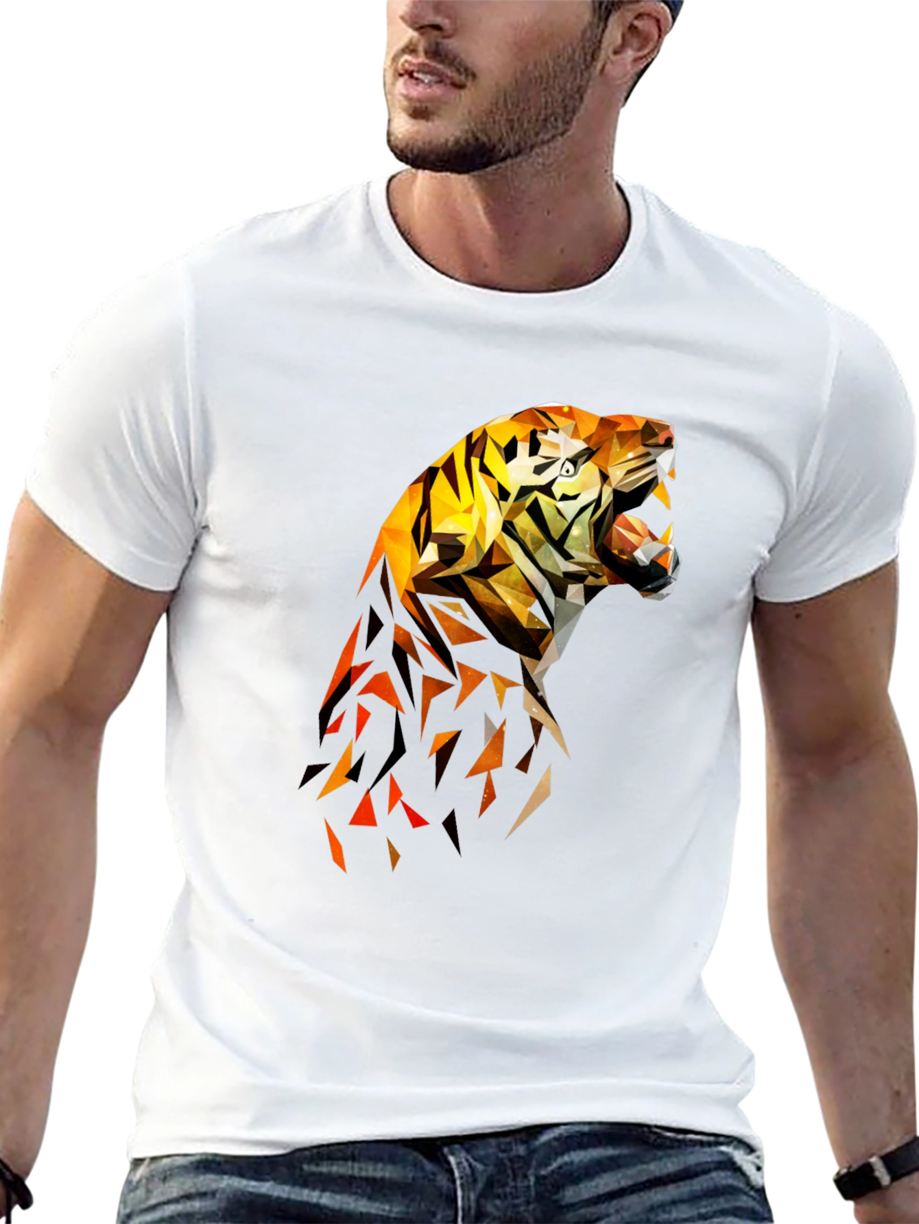 Geometric Tiger Graphic Tee - Cool Design Shirt