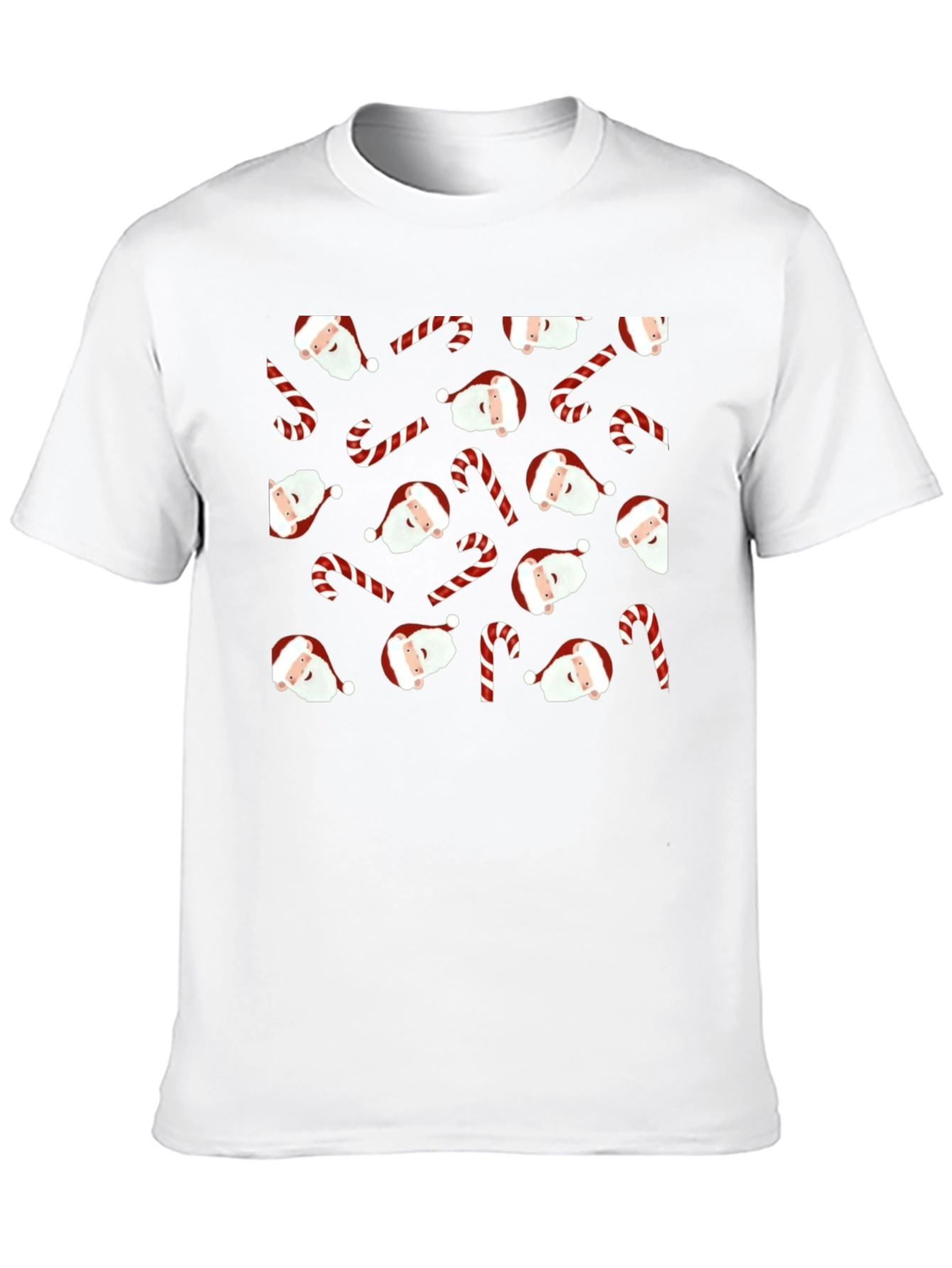 Festive Santa & Candy Cane Patterned Black T-Shirt