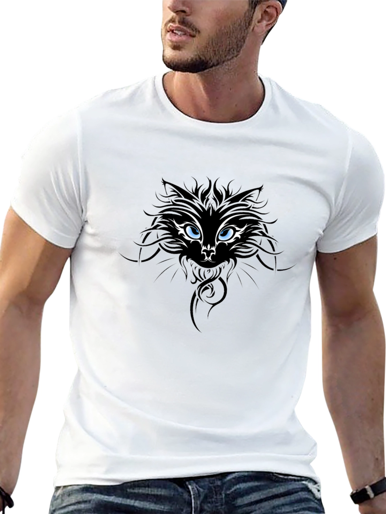 Mens Black Cat Graphic Tee
