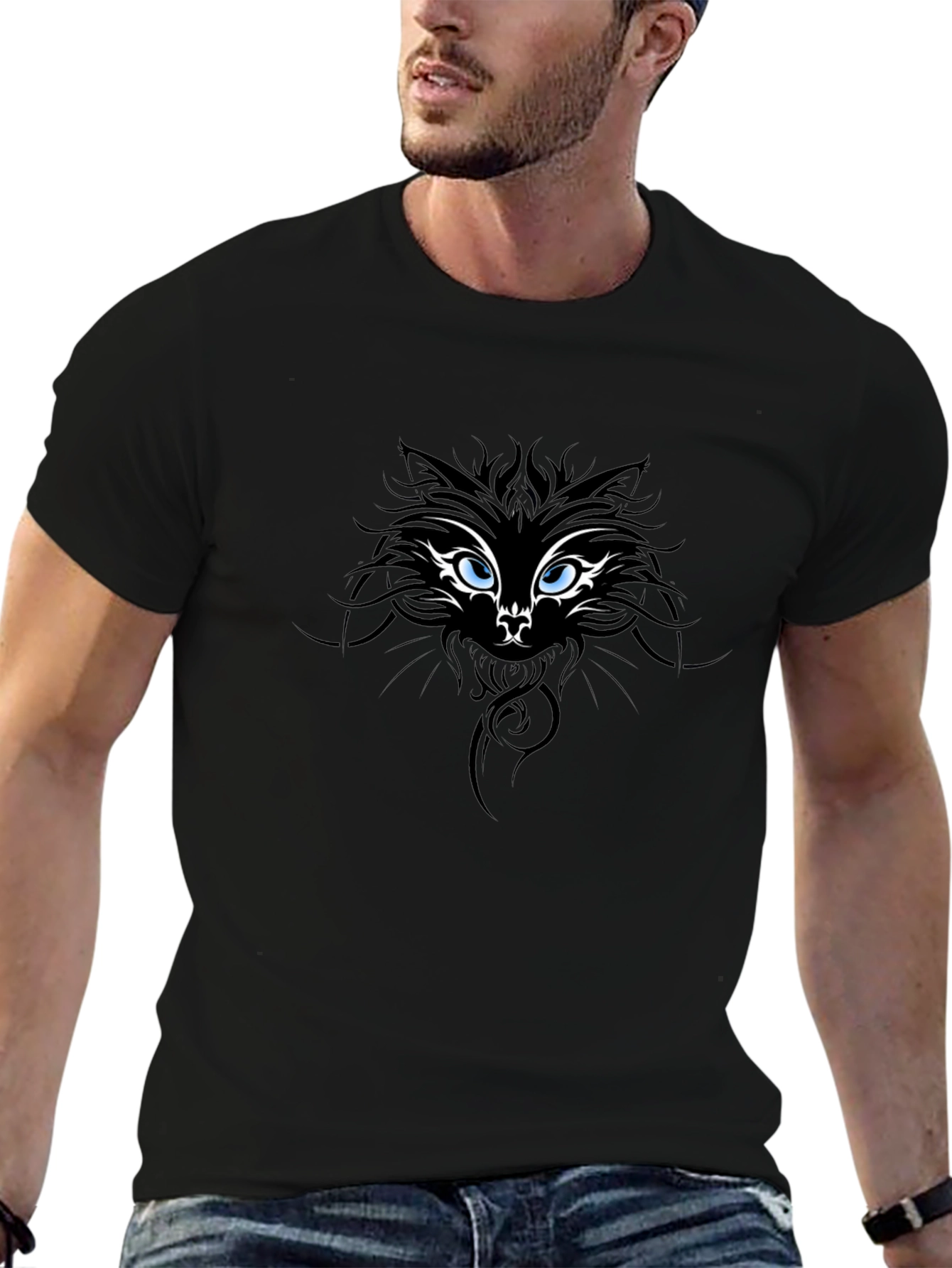 Mens Black Cat Graphic Tee