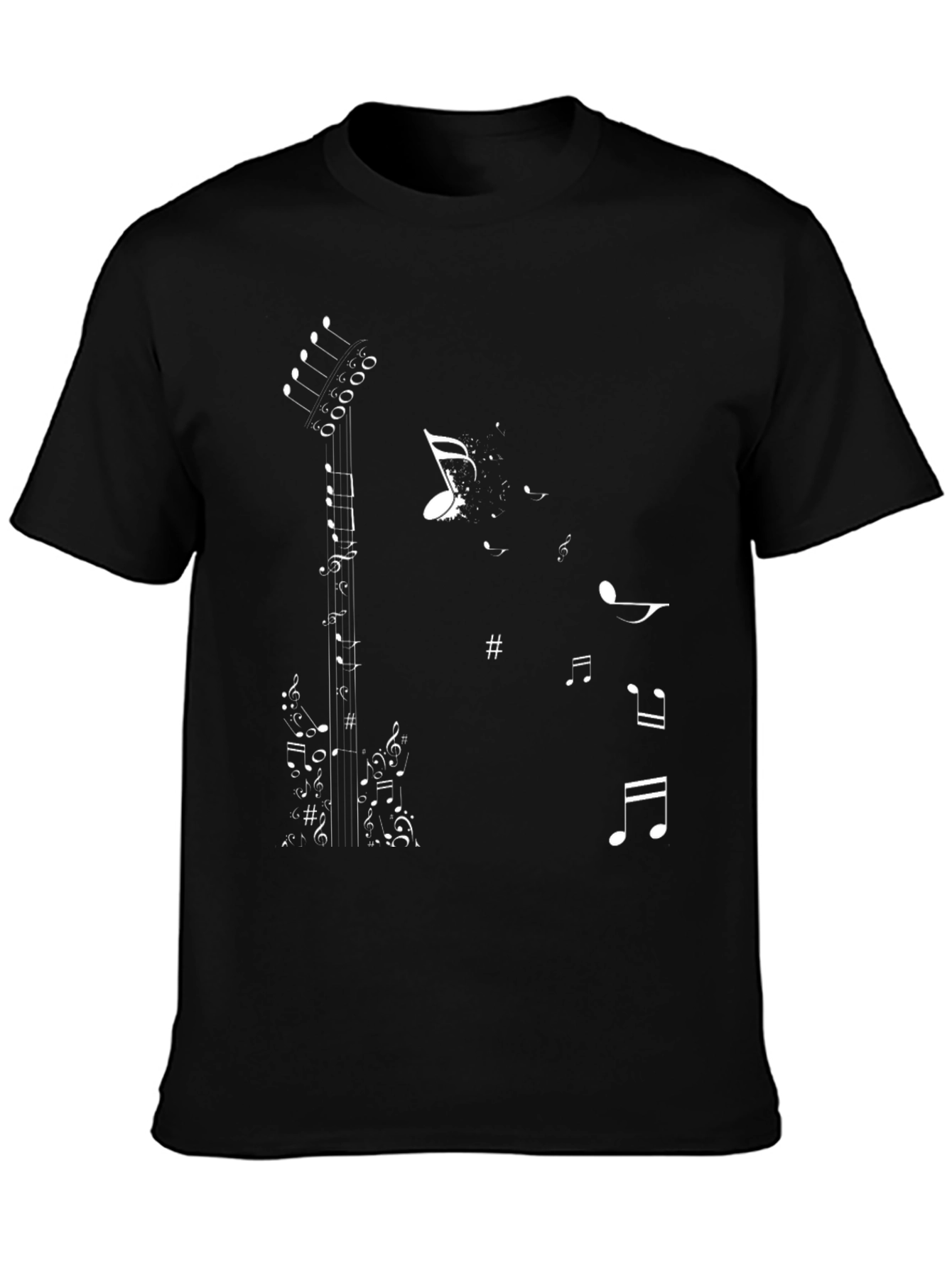 Music Note Guitar Graphic Tee - Stylish Black T-Shirt