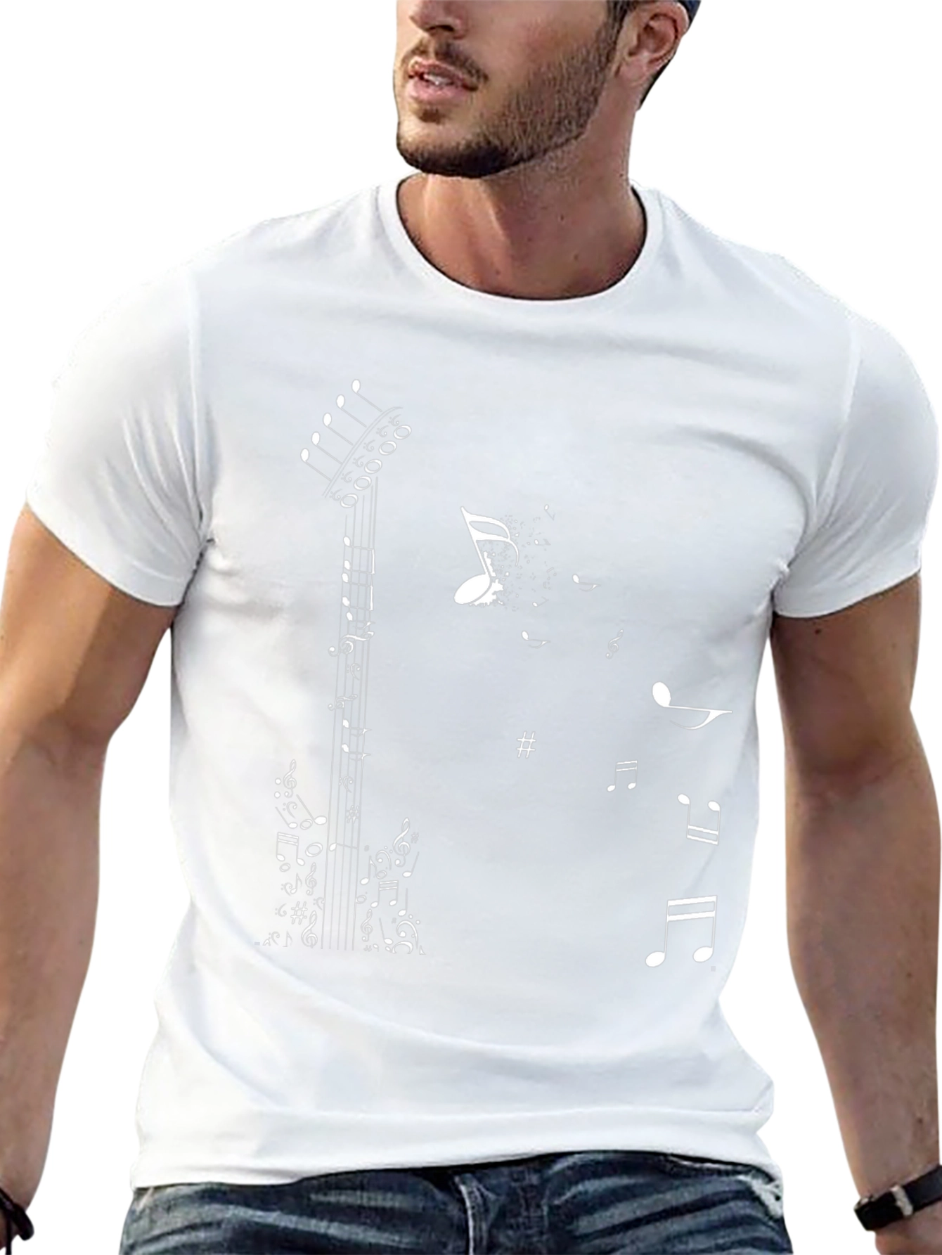 Music Note Guitar Graphic Tee - Stylish Black T-Shirt