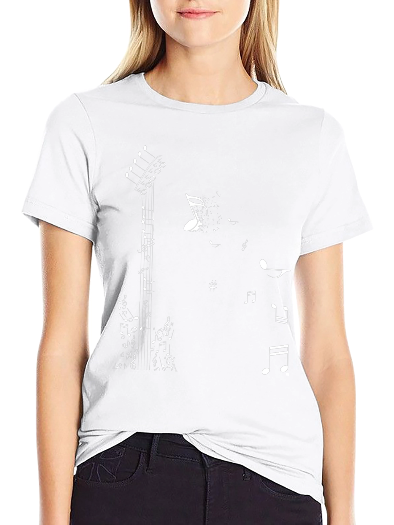 Music Note Guitar Graphic Tee - Stylish Black T-Shirt