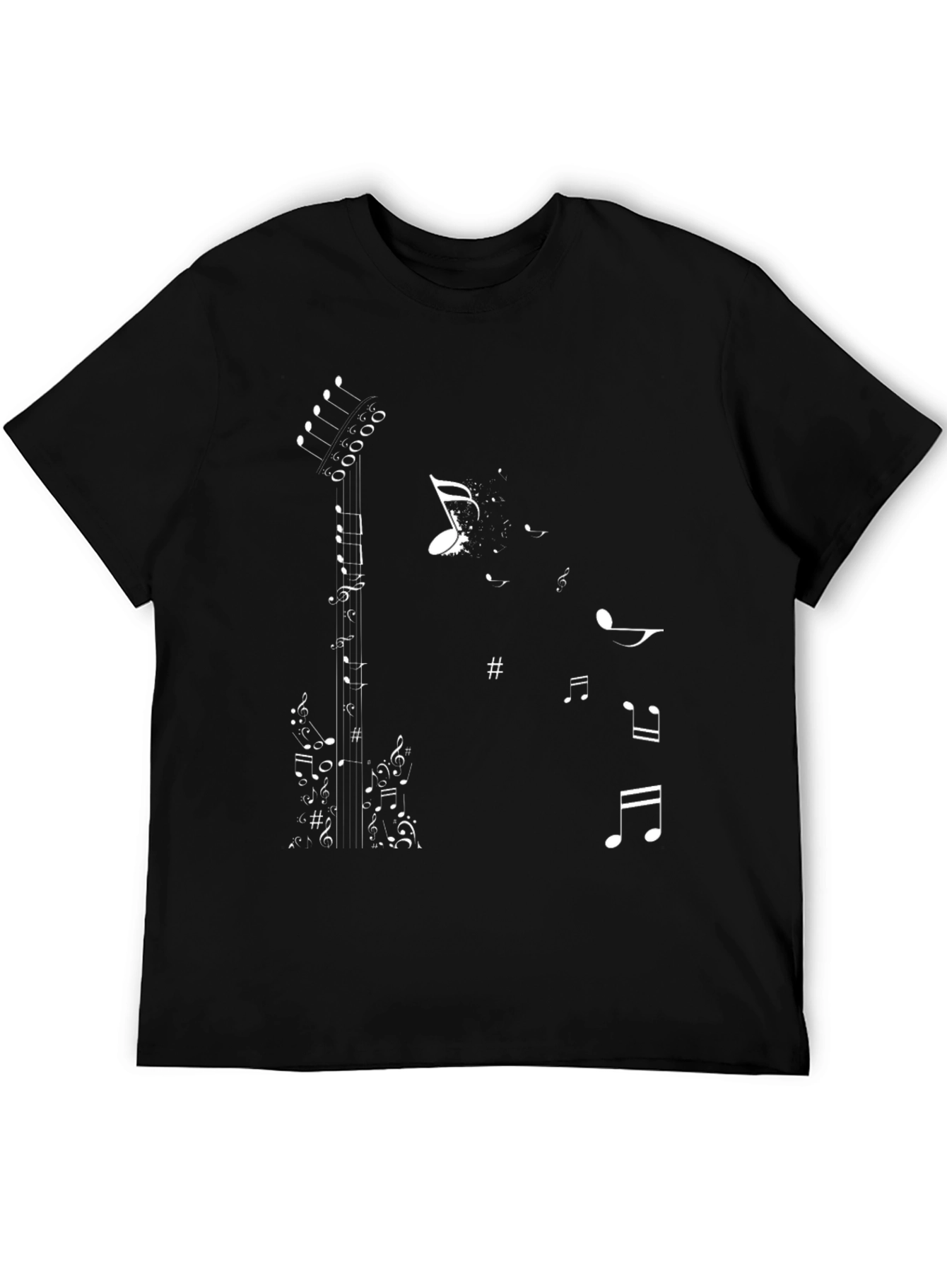 Music Note Guitar Graphic Tee - Stylish Black T-Shirt