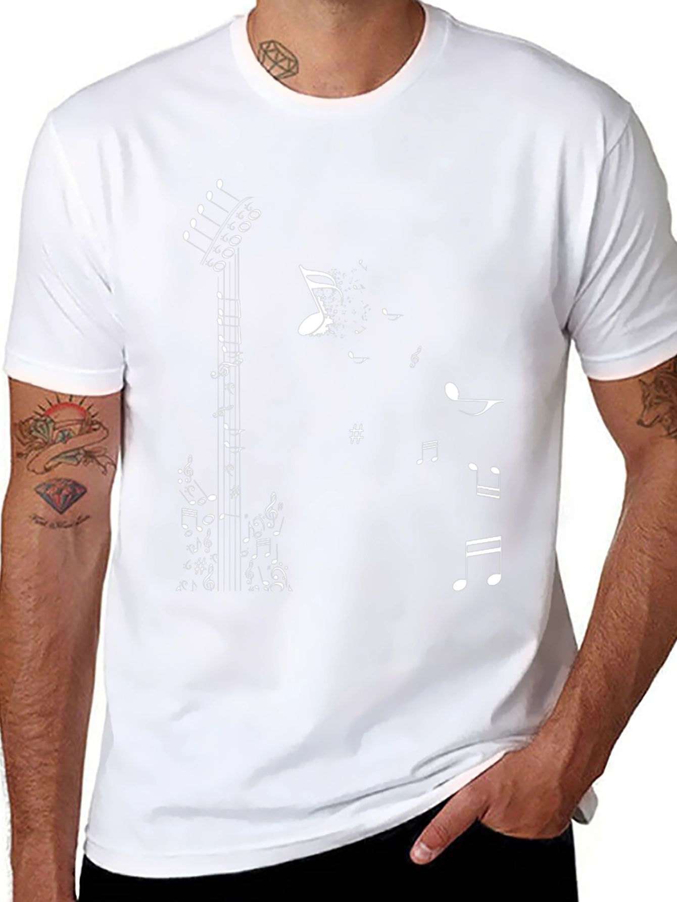 Music Note Guitar Graphic Tee - Stylish Black T-Shirt
