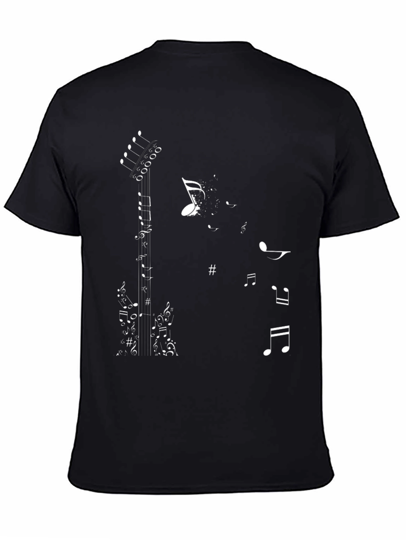 Music Note Guitar Graphic Tee - Stylish Black T-Shirt