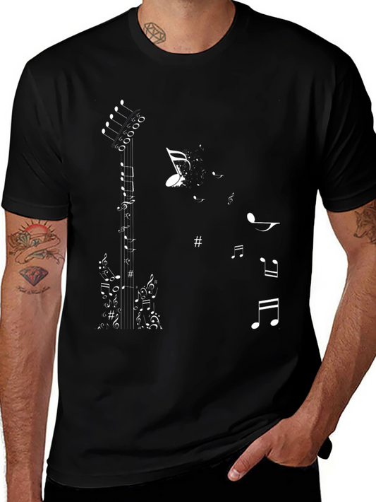 Music Note Guitar Graphic Tee - Stylish Black T-Shirt